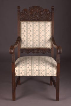 19th Century Original antique Neo Renaissance Armchair Dark Oak hand carved