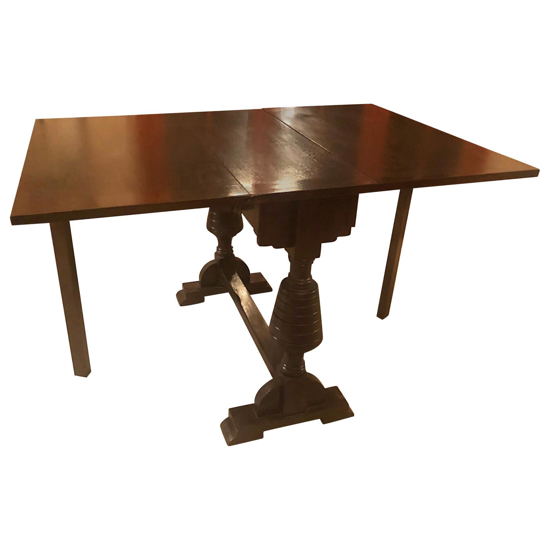  Original  solid Oak Strip Table, Beautiful as a Console Table, Dark Color For Sale