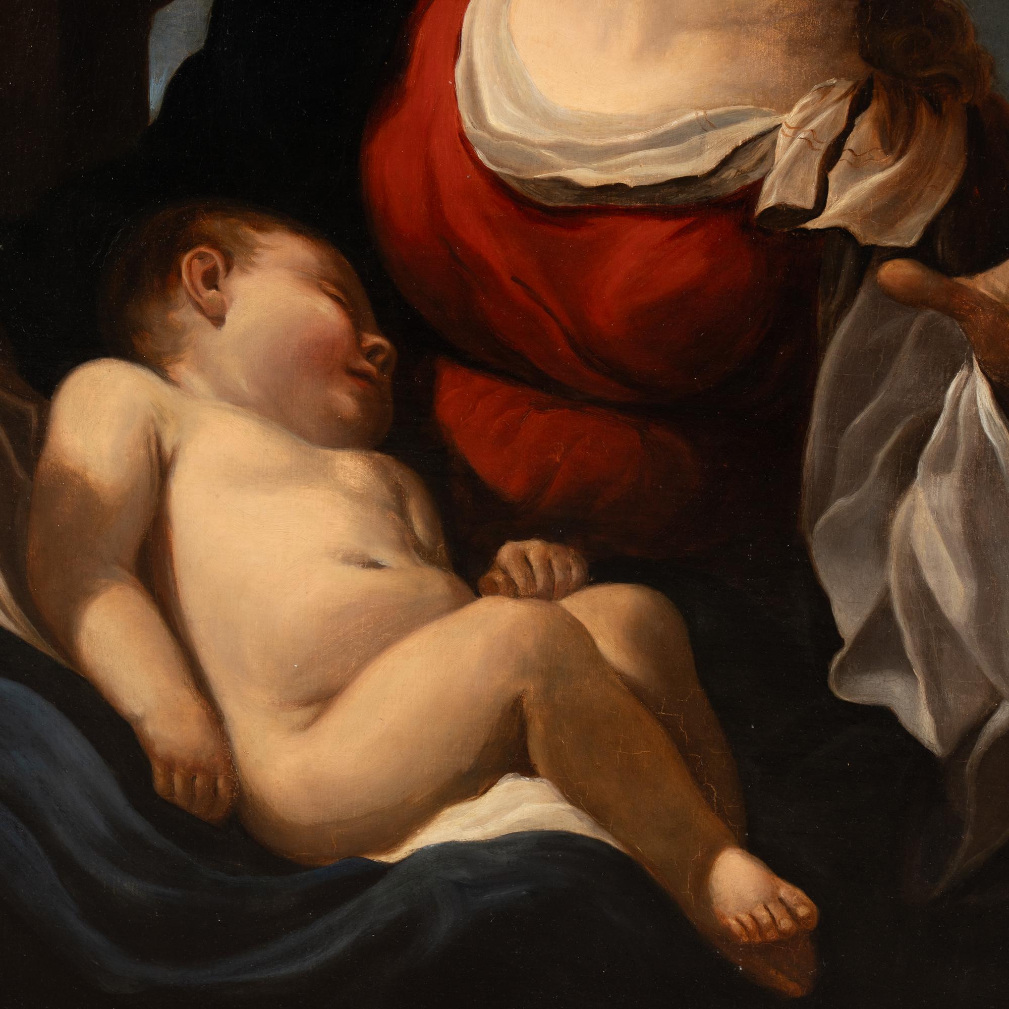 19th Century Original Oil on Canvas Painting of Madonna and Child For Sale 6