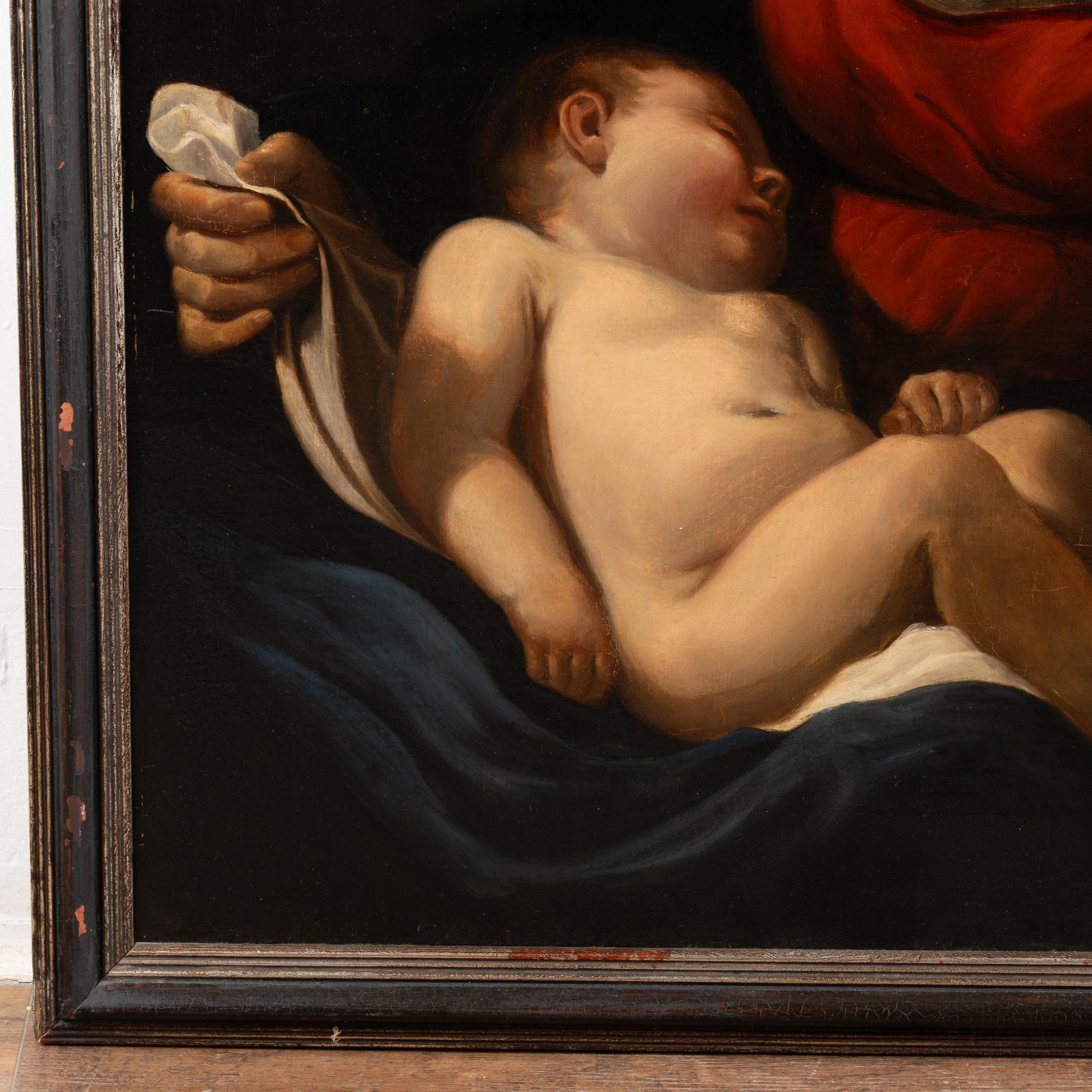19th Century Original Oil on Canvas Painting of Madonna and Child For Sale 7