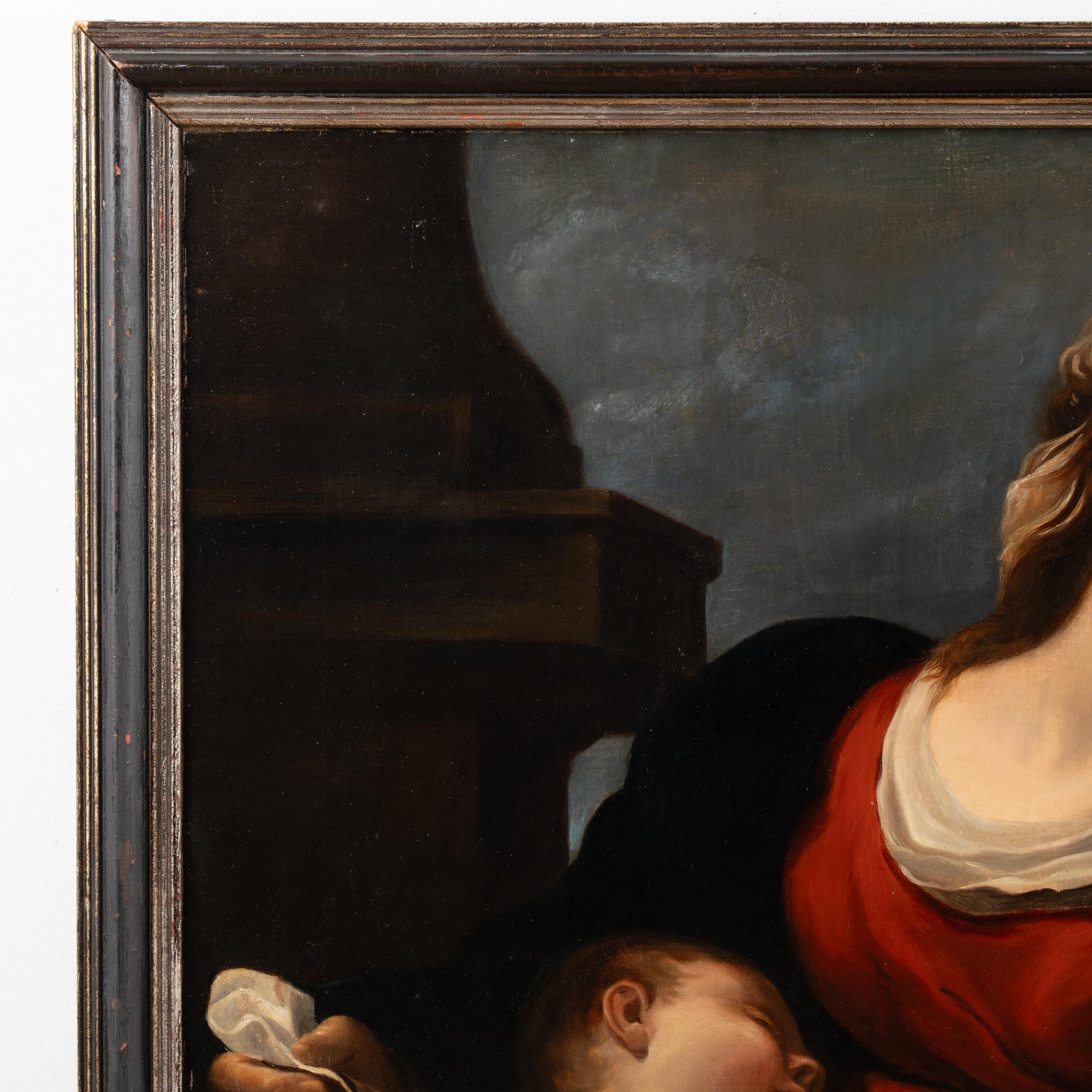 19th Century Original Oil on Canvas Painting of Madonna and Child In Good Condition For Sale In Round Top, TX