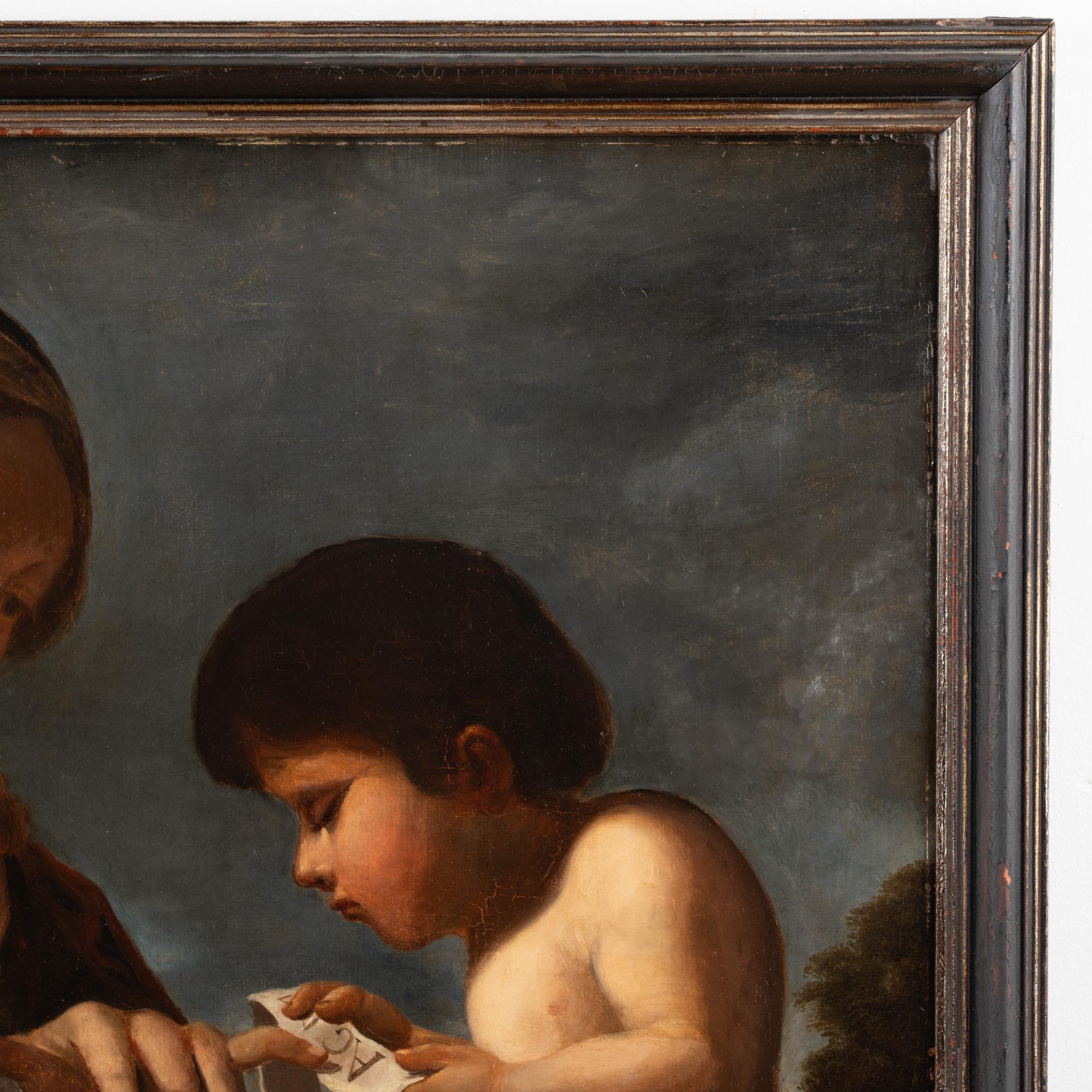 19th Century Original Oil on Canvas Painting of Madonna and Child For Sale 2