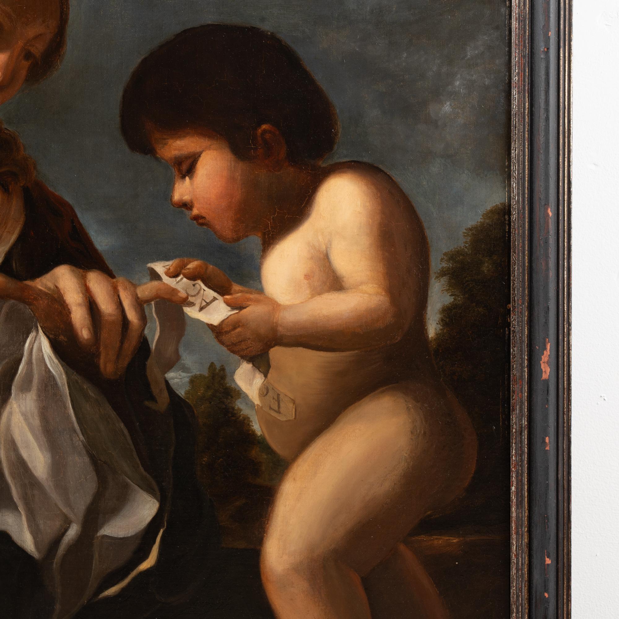 19th Century Original Oil on Canvas Painting of Madonna and Child For Sale 3