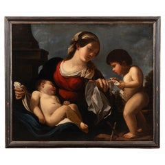 Cuadro original al óleo sobre lienzo del siglo XIX de la Virgen con el Niño