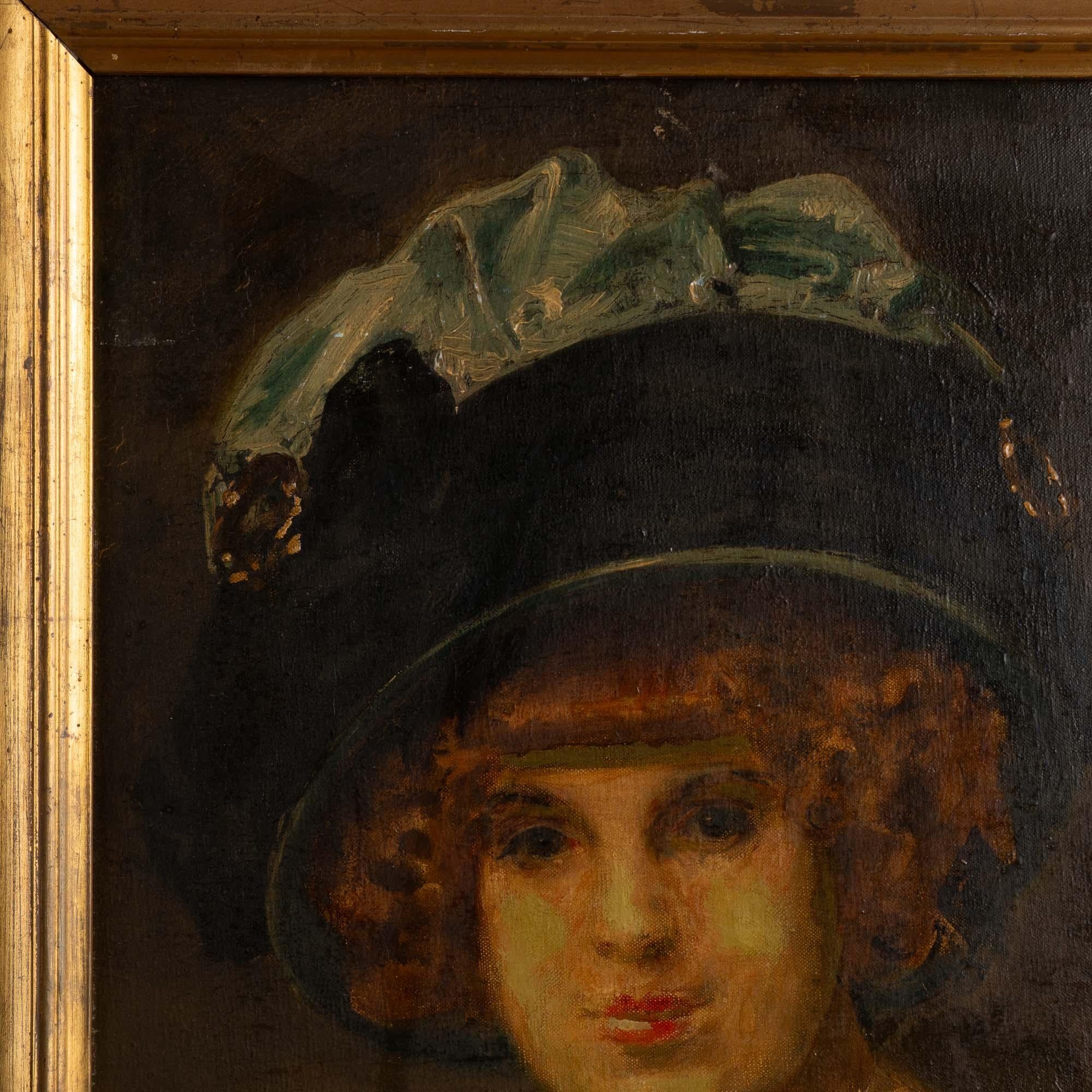 19th Century Original Oil on Canvas Portrait of Woman, 