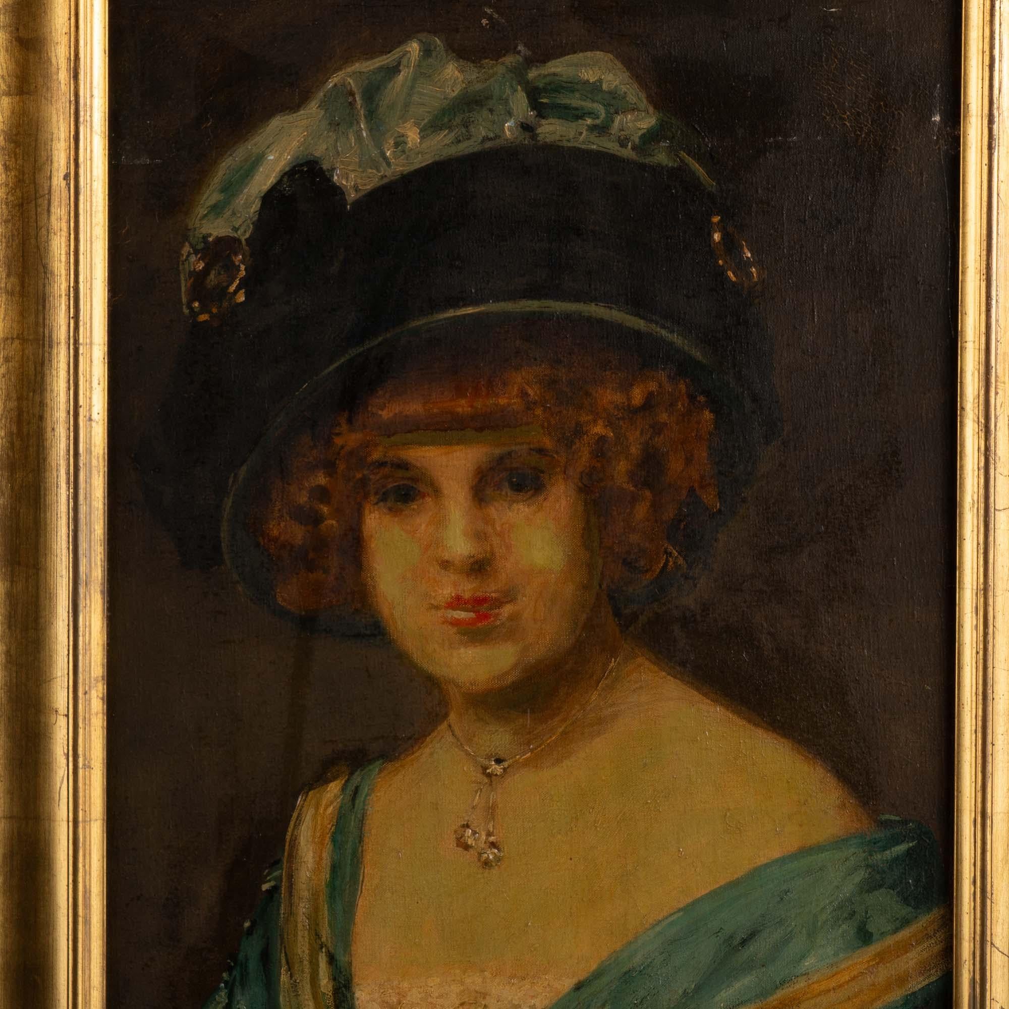 English 19th Century Original Oil on Canvas Portrait of Woman, 