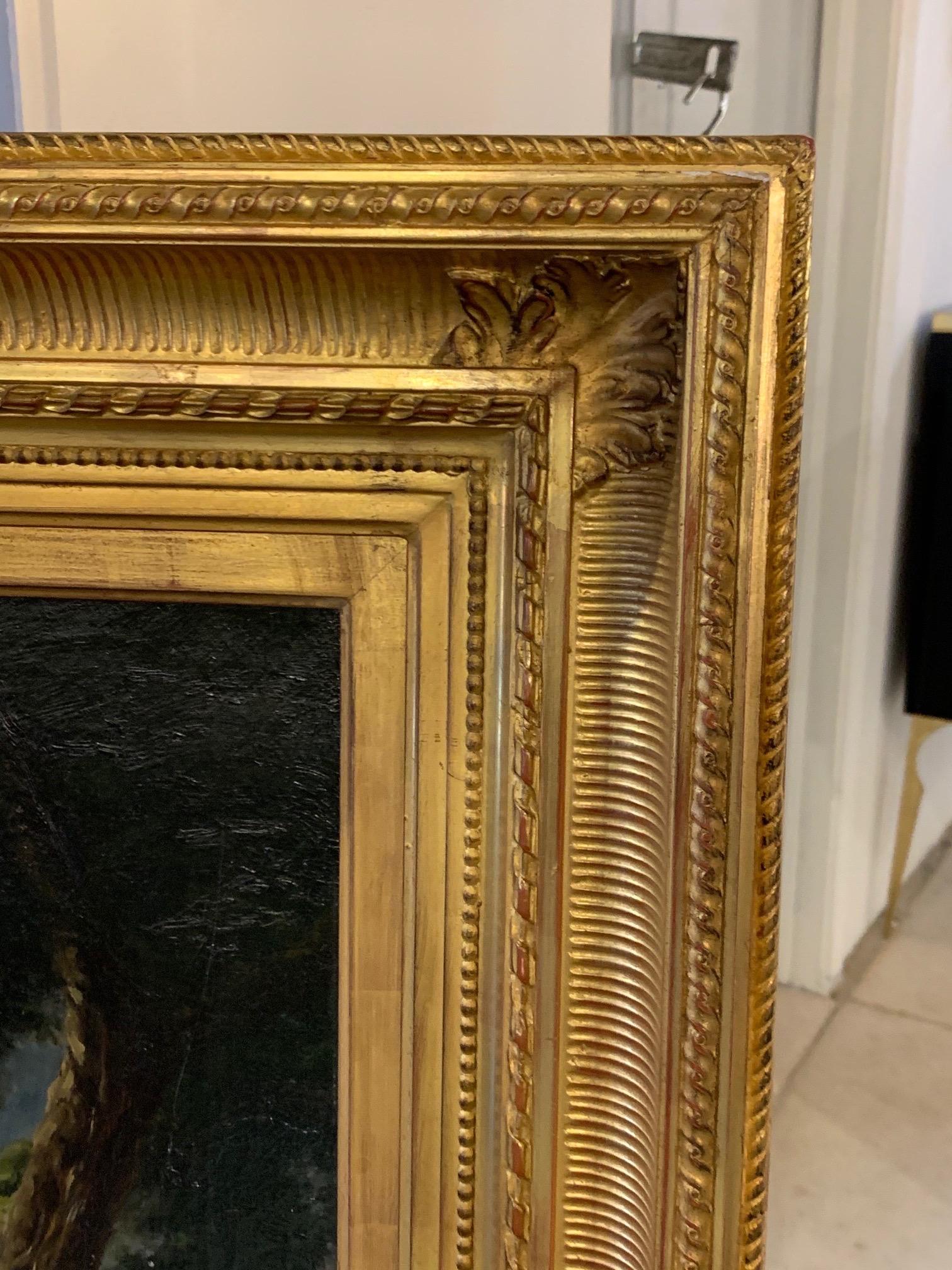 19th Century Original Oil Painting in a 3 Section Giltwood Frame 2