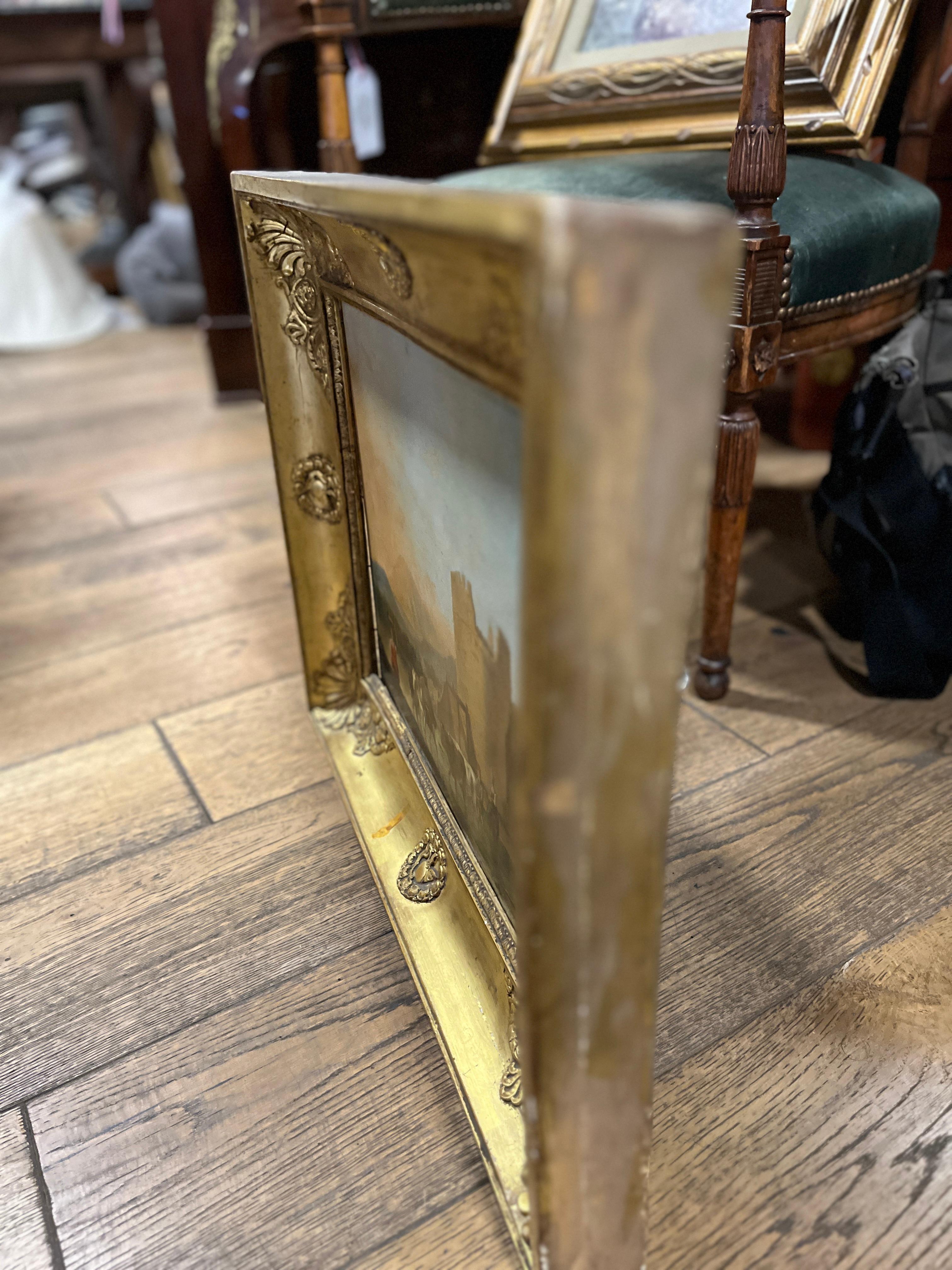 Pittura ad olio originale del XIX secolo, Paesaggio italiano. Olio su tavola. Artista sconosciuto. 