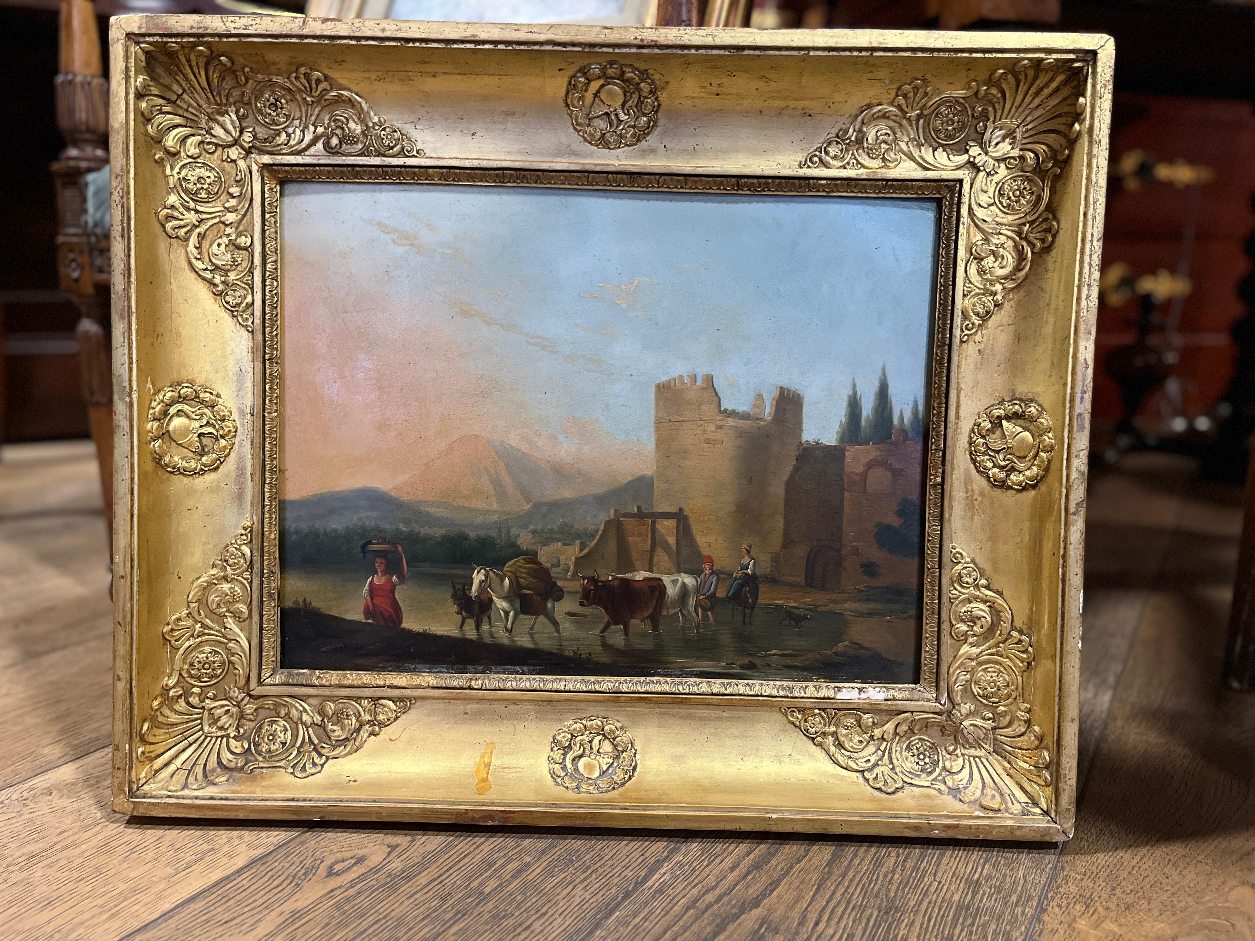 Peinture à l'huile originale du 19e siècle, paysage italien en vente 2