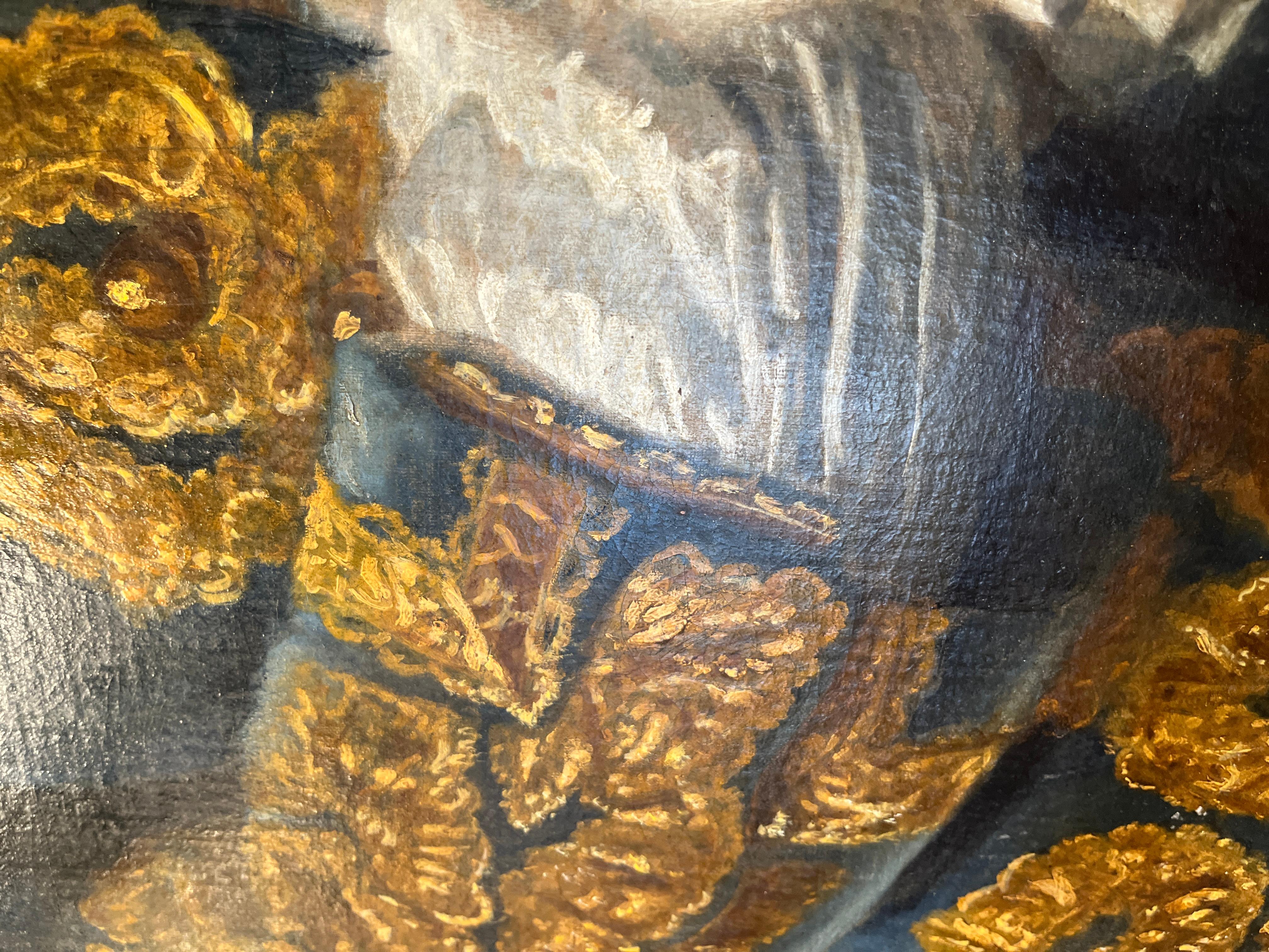 19th Century Original Oil Painting of Nobleman.  Striking piece with age appropriate wear, see condition details below.  Most likely English but could be French with English frame.  Artist and origin unknown.  Message us for details.