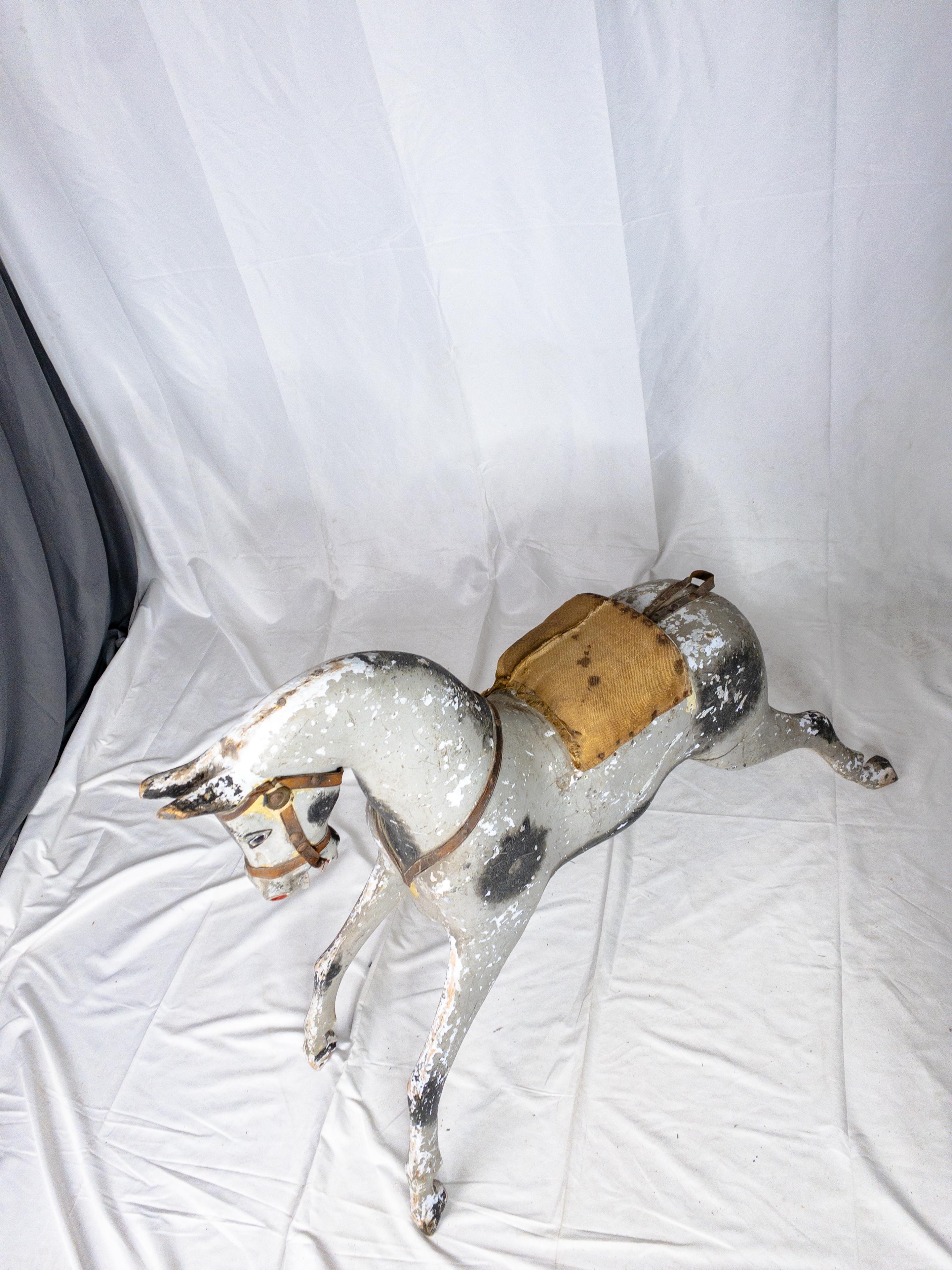 Carved 19th Century Original Paint Rocking Horse For Sale