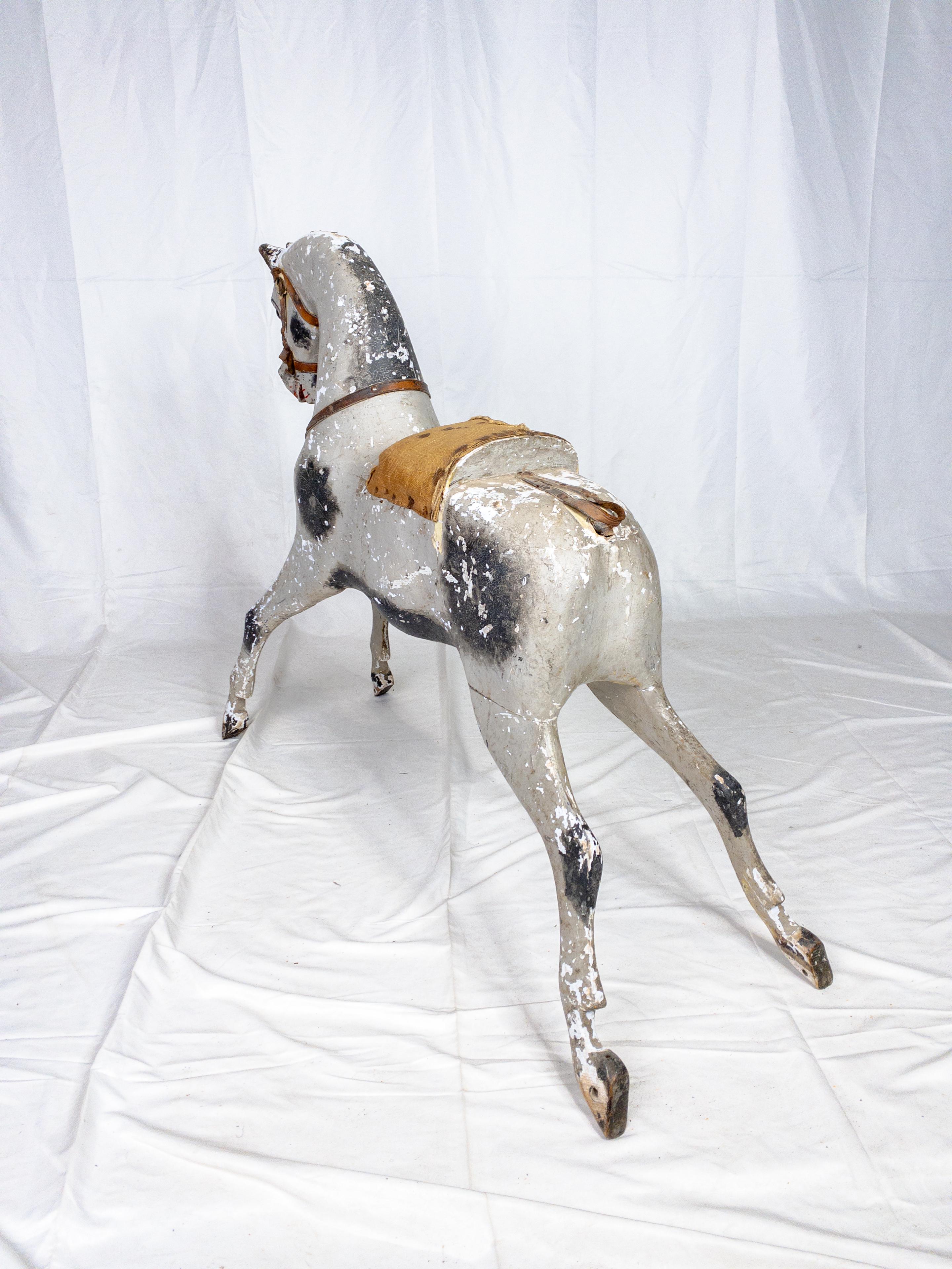 Leather 19th Century Original Paint Rocking Horse For Sale