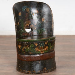 19th Century Original Painted and Carved Swedish Child's Kubbestol Log Chair