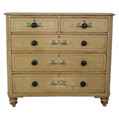 19th Century Original Painted and Florally Decorated Pine Chest Of Drawers