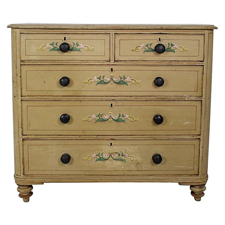 19th Century Original Painted and Florally Decorated Pine ...