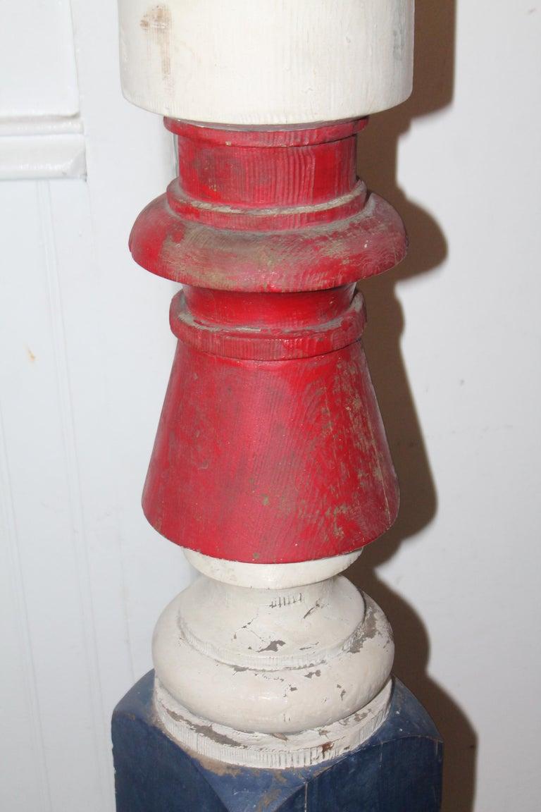 Country 19th Century Original Painted Barber Pole on Wheels For Sale