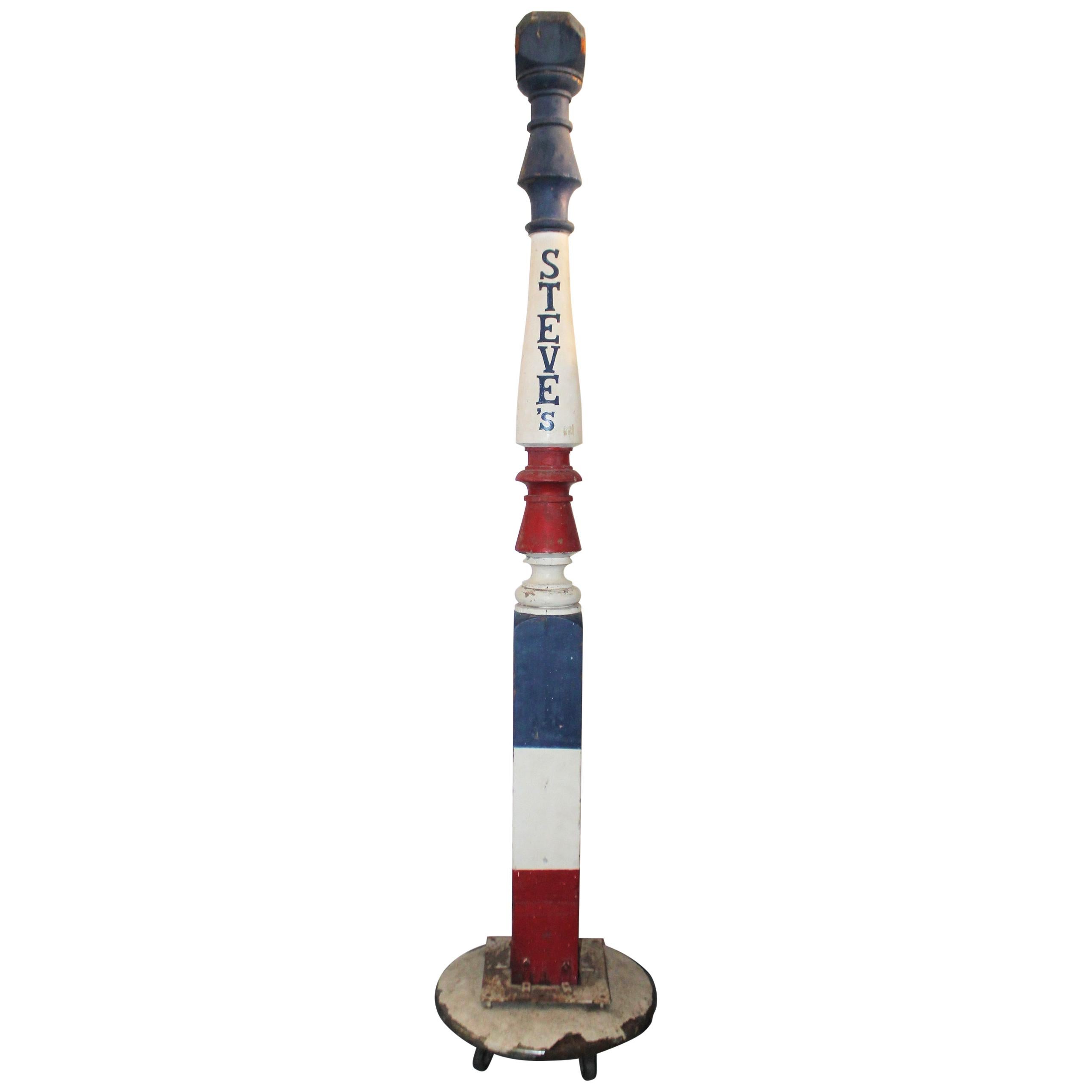 19th Century Original Painted Barber Pole on Wheels