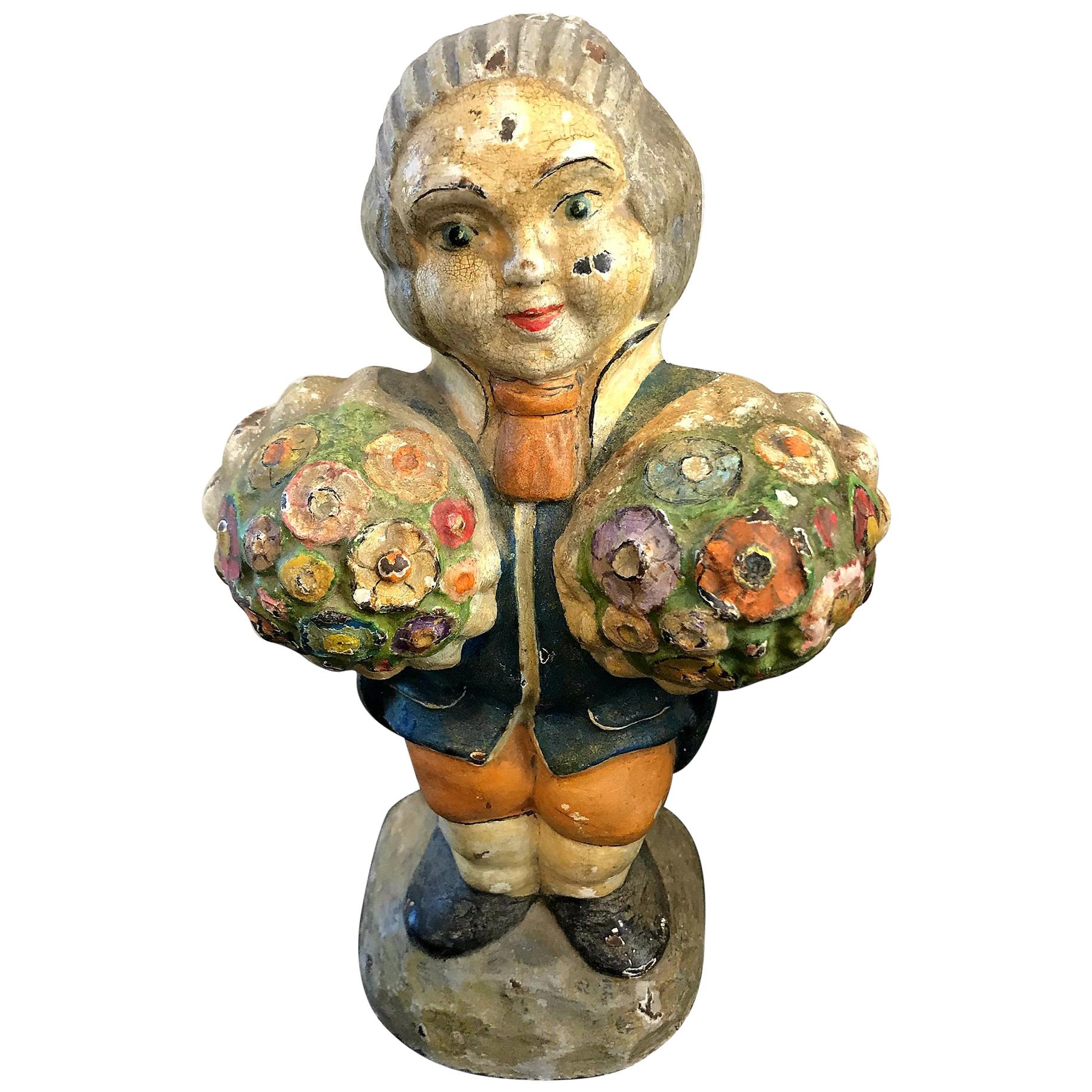 19th Century Original Painted Flower Girl Hubley Iron Door Stop