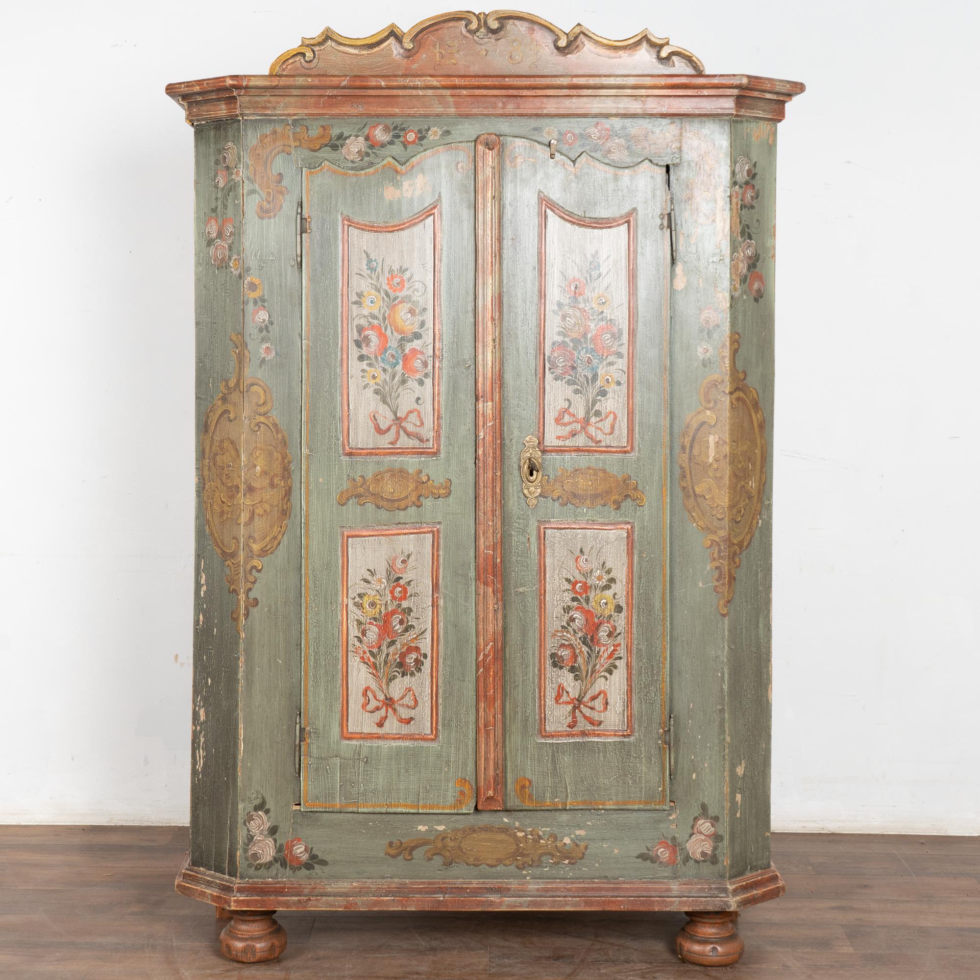 19th Century Original Painted German Two Door Armoire Shrunk (Volkskunst) im Angebot