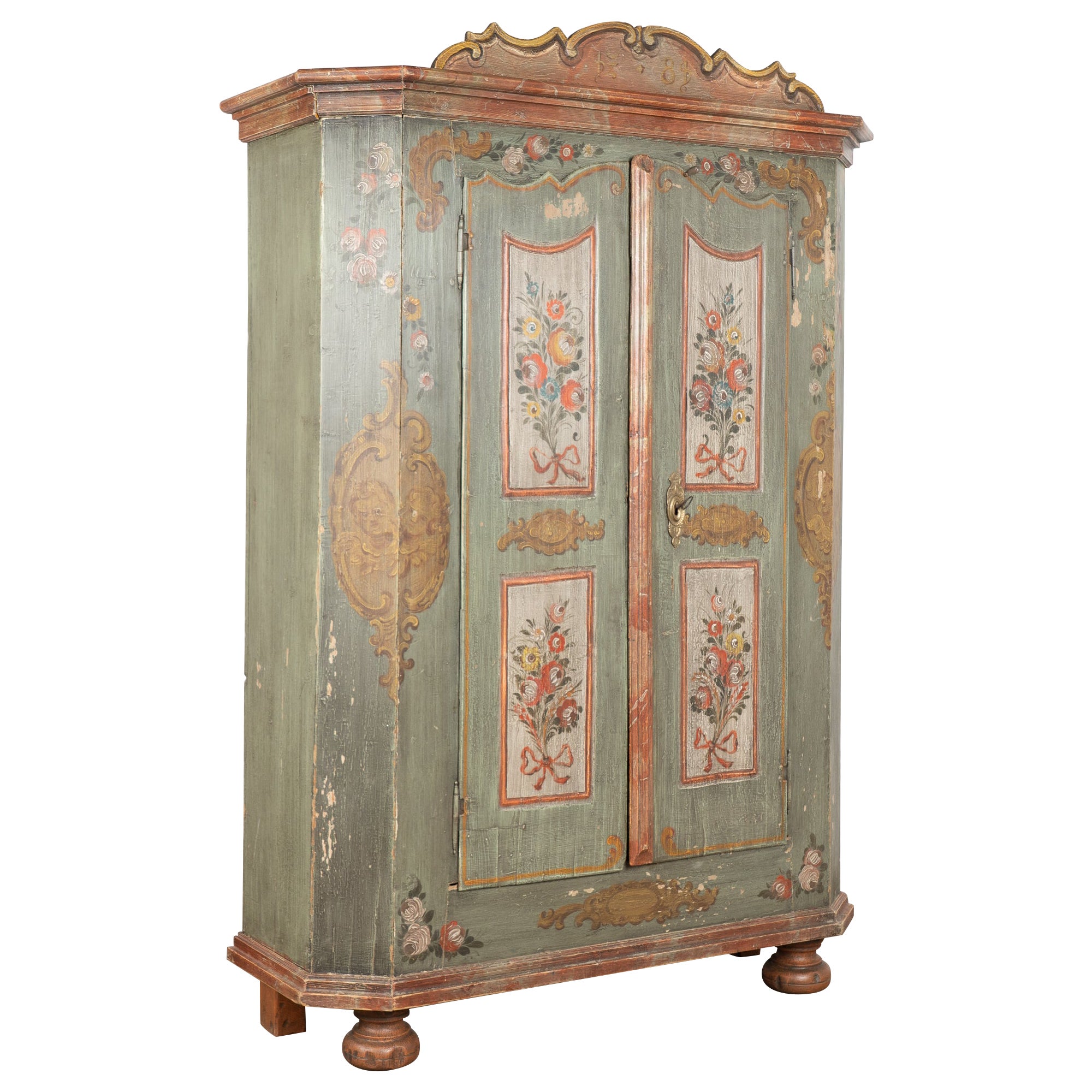 19th Century Original Painted German Two Door Armoire Shrunk
