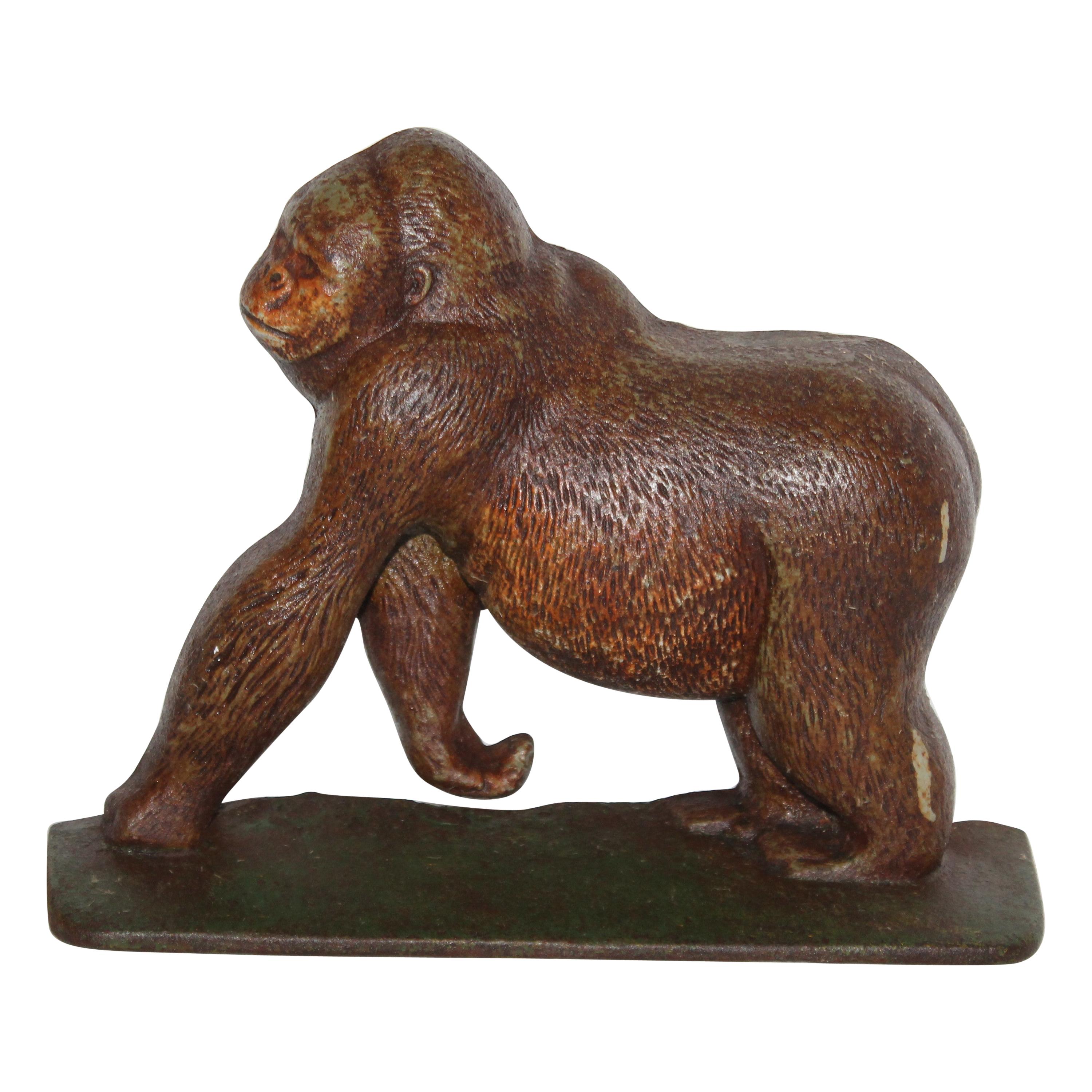 19th Century Original Painted Hubley Gorilla Door Stop