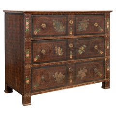 19th Century Original Painted Large Pine Chest of Three Drawers, Hungary