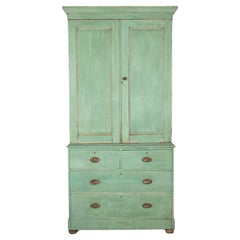 19th Century Original Painted Linen Cupboard