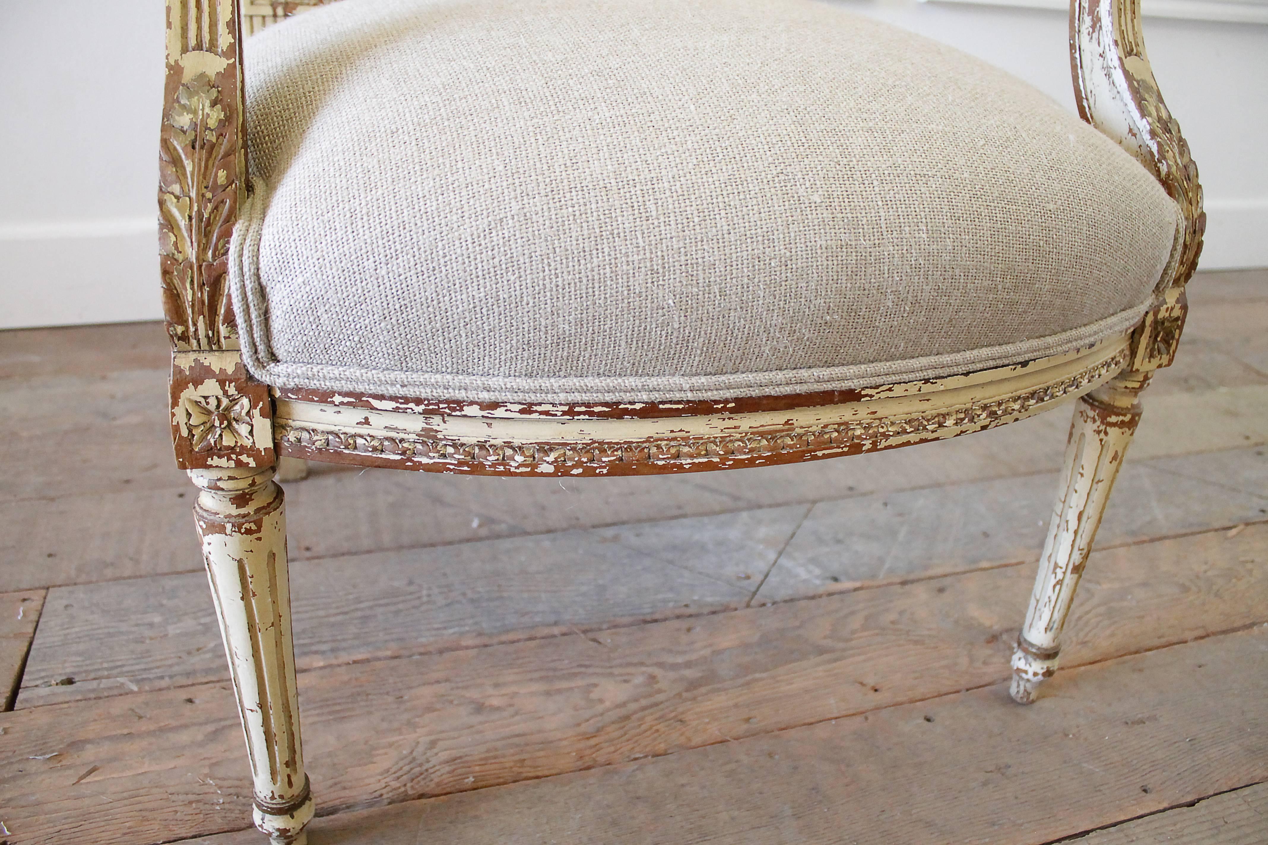 19th Century Original Painted Louis XVI Style Chair Upholstered in Irish Linen 1