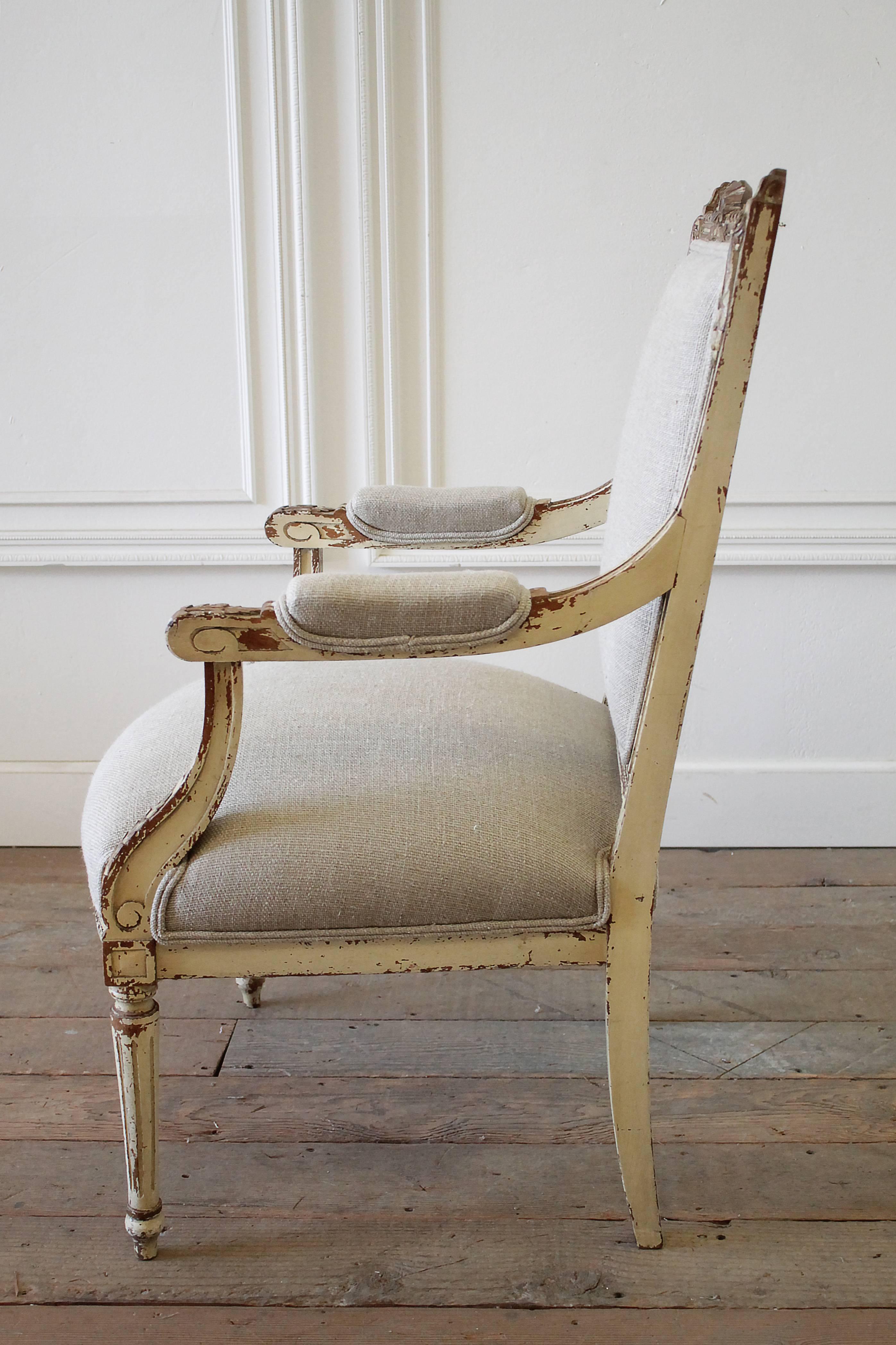 19th Century Original Painted Louis XVI Style Chair Upholstered in Irish Linen 2