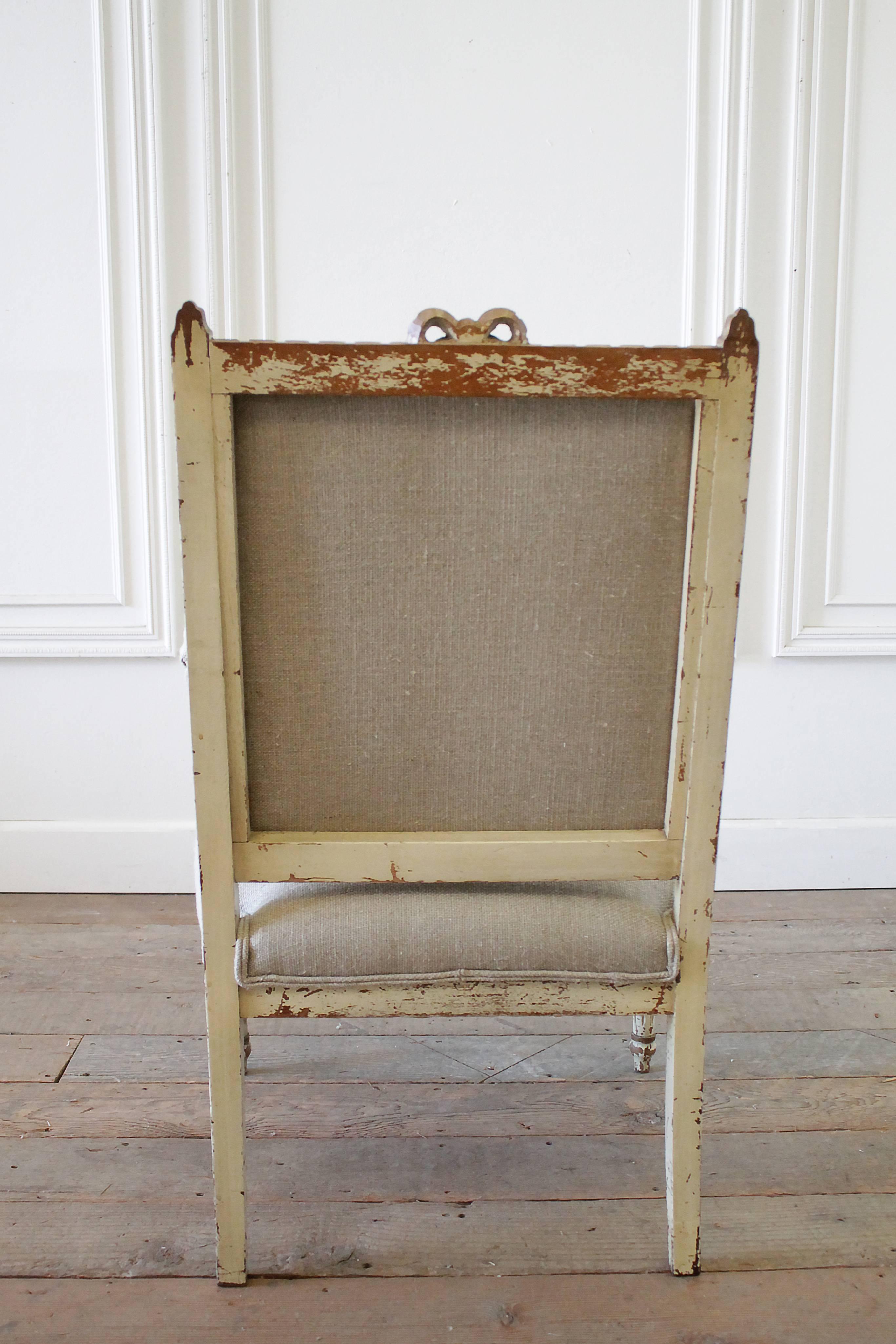 19th Century Original Painted Louis XVI Style Chair Upholstered in Irish Linen 3