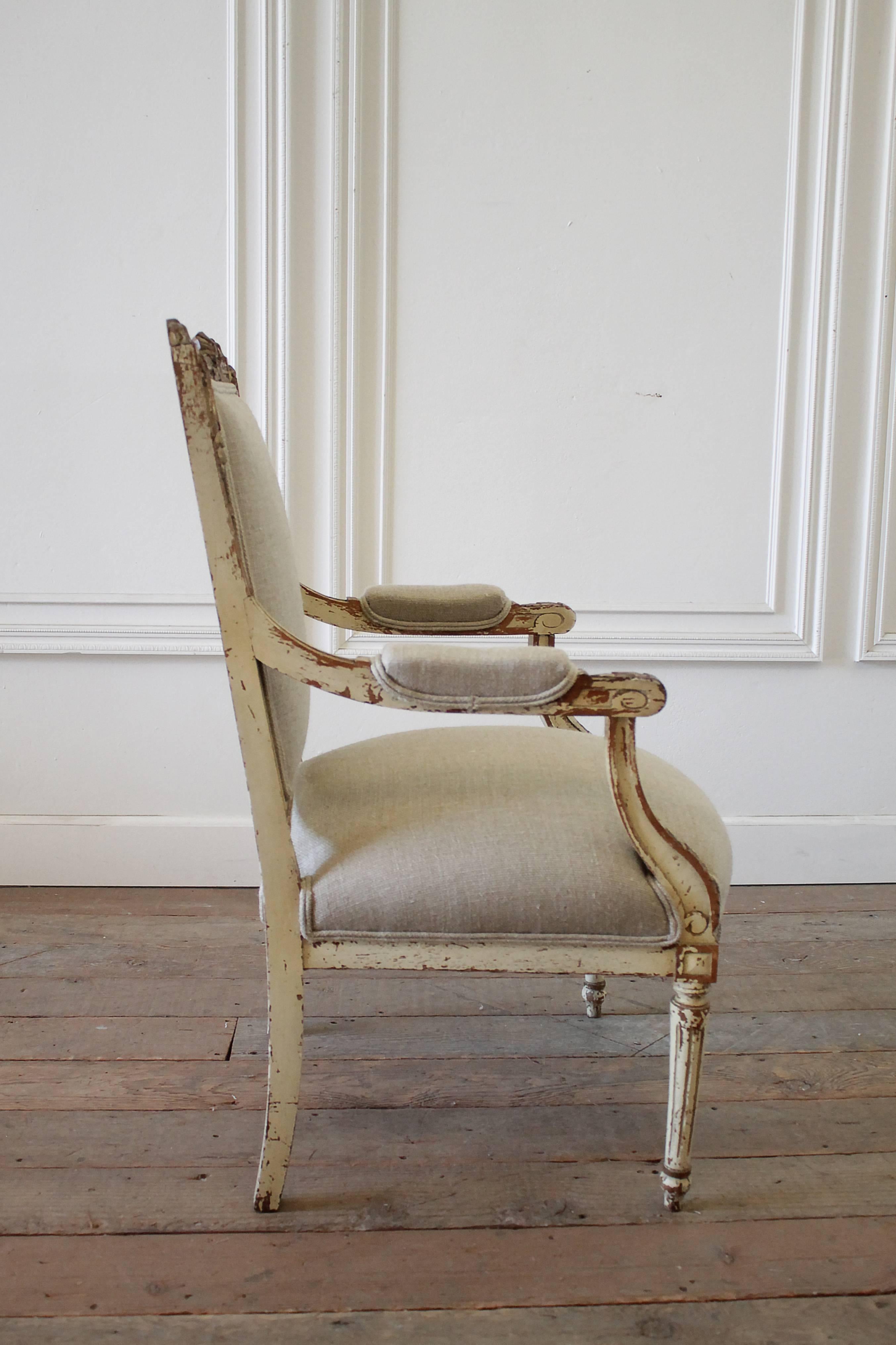 19th Century Original Painted Louis XVI Style Chair Upholstered in Irish Linen 4
