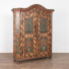 19th Century Original Painted Pine Armoire German Shrunk with Birds