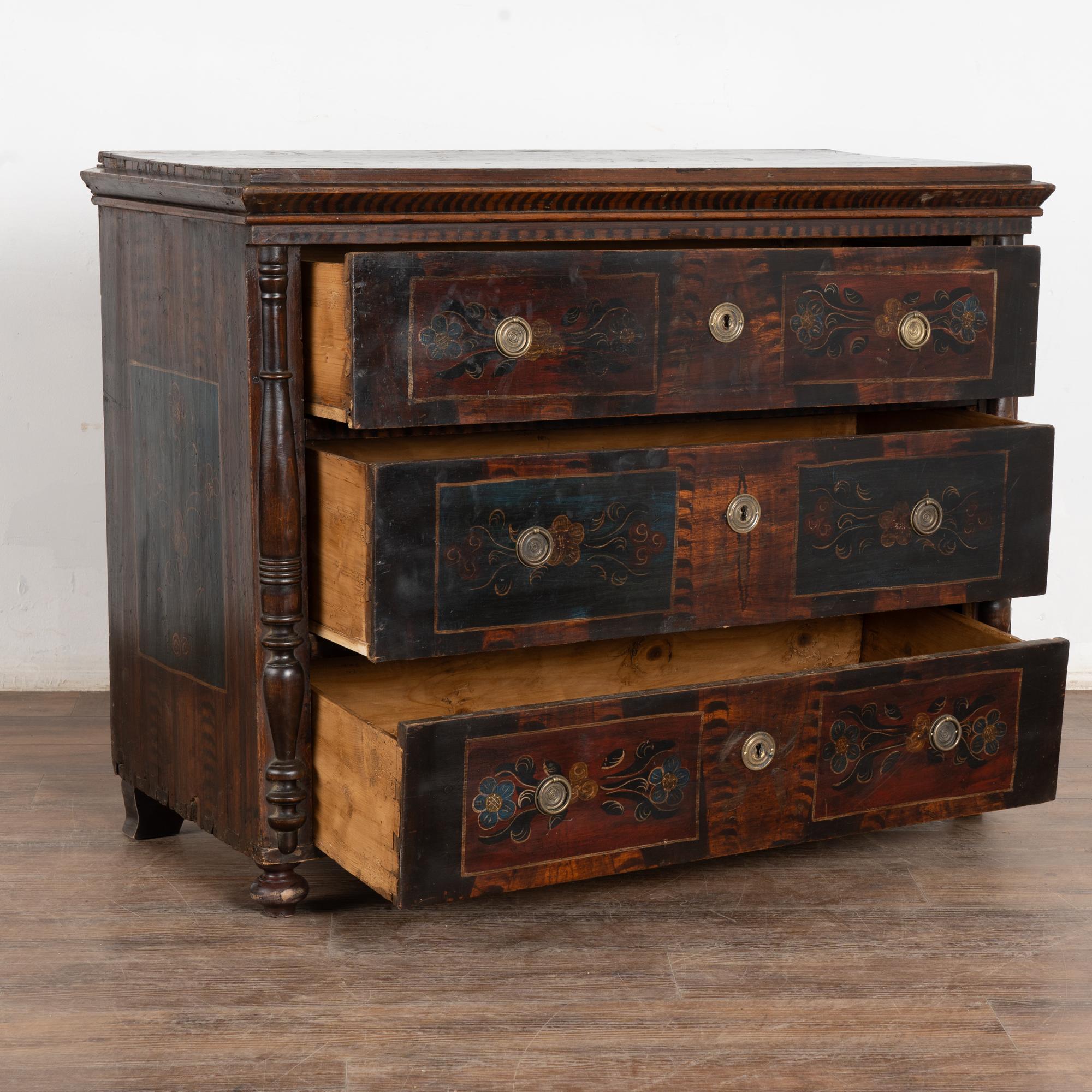 Folk Art 19th Century Original Painted Pine Chest of Three Drawers