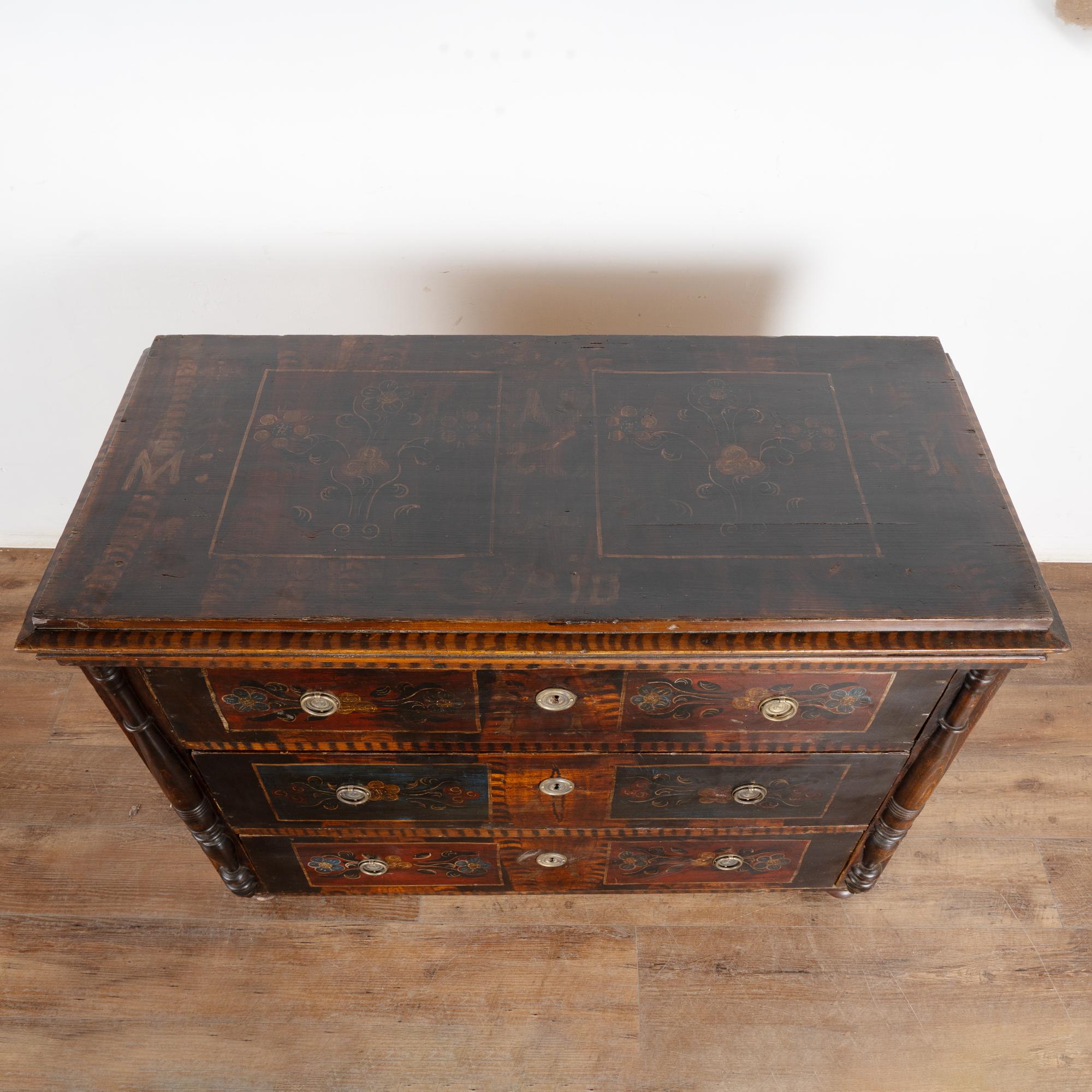 19th Century Original Painted Pine Chest of Three Drawers In Fair Condition In Round Top, TX