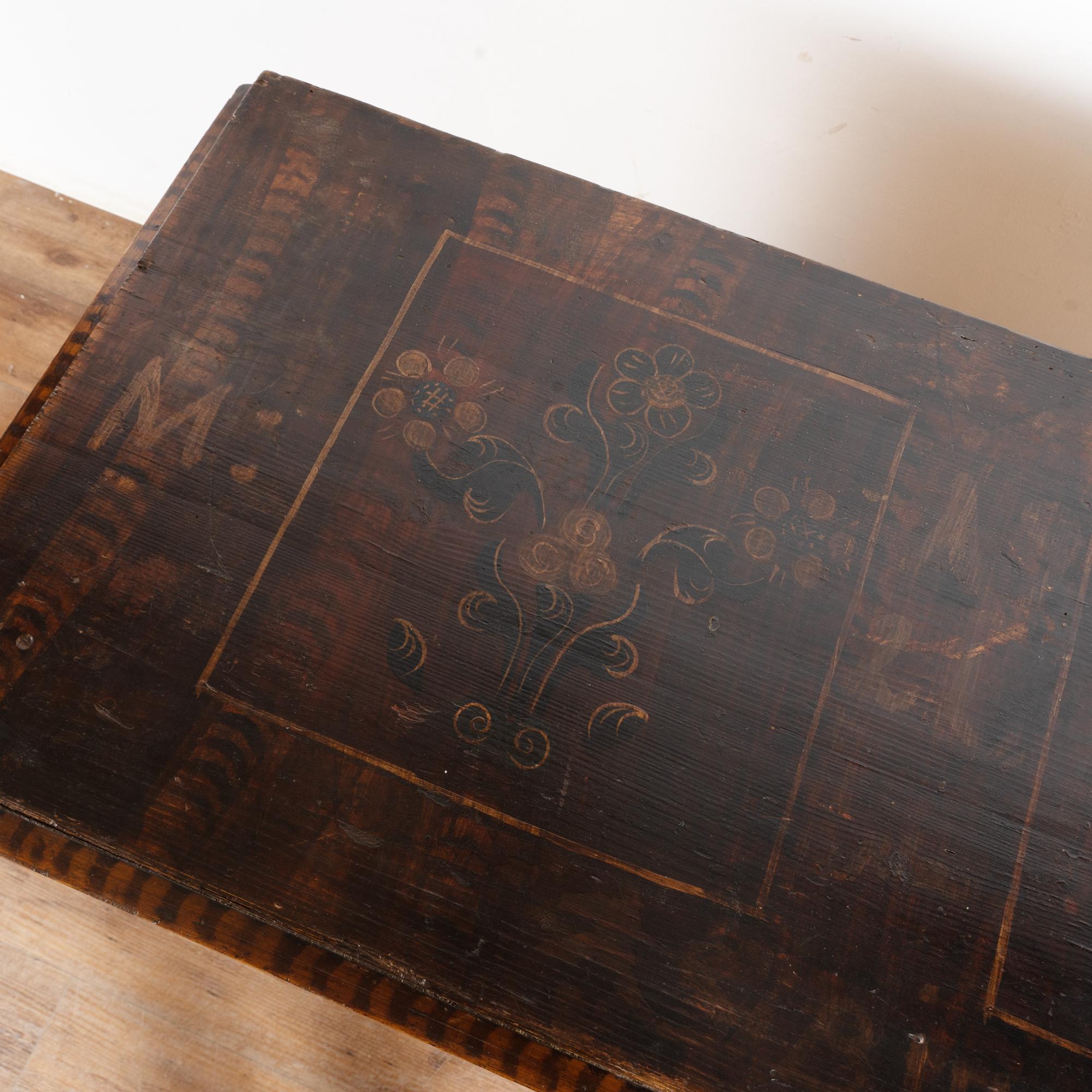 Brass 19th Century Original Painted Pine Chest of Three Drawers