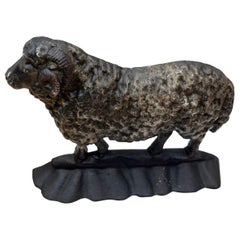 19th Century Original Painted Ram Cast Iron Door Stop