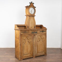 19th Century Original Painted Swedish Pine Clock Cabinet