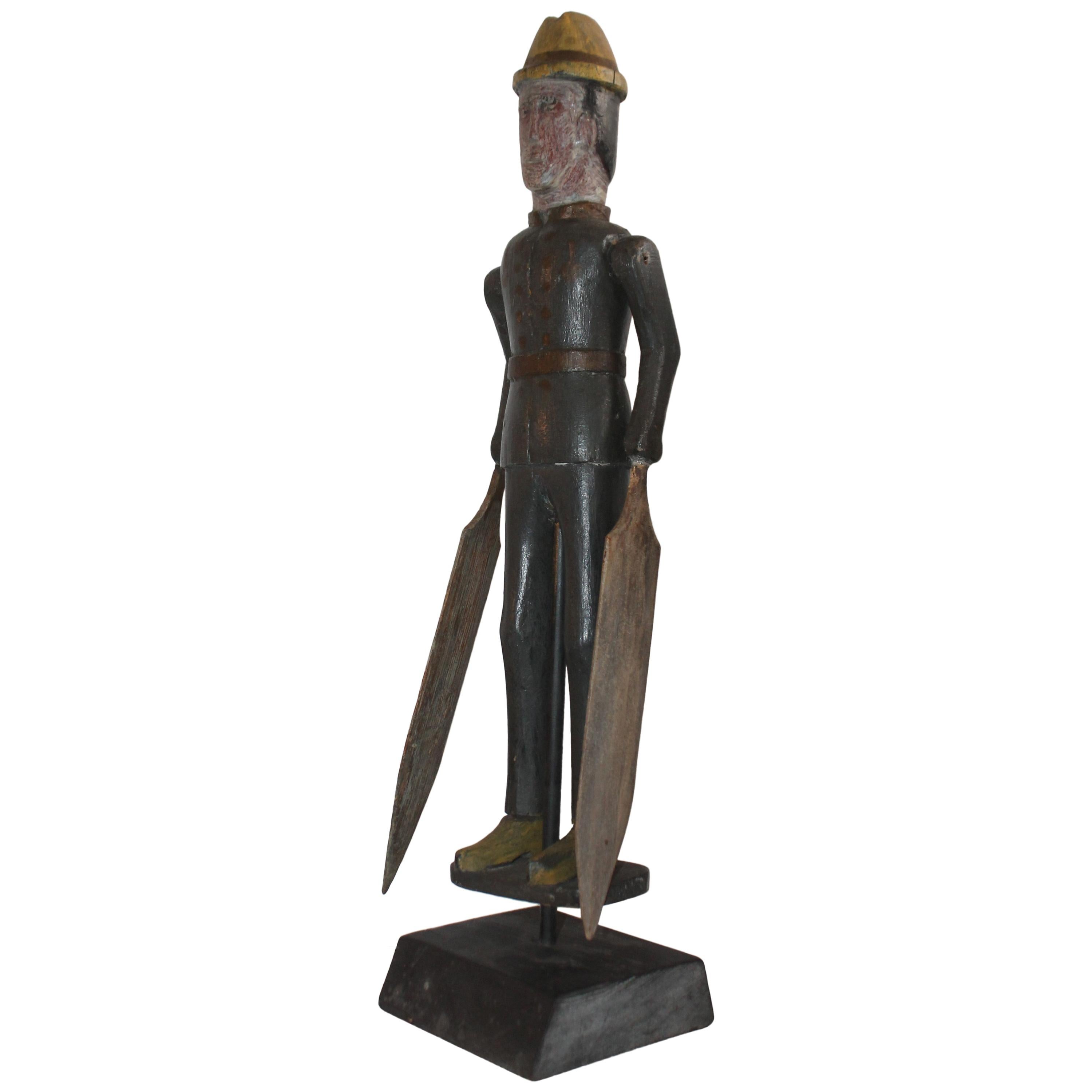 19th Century Original Painted Whirligig Soldier on Stand