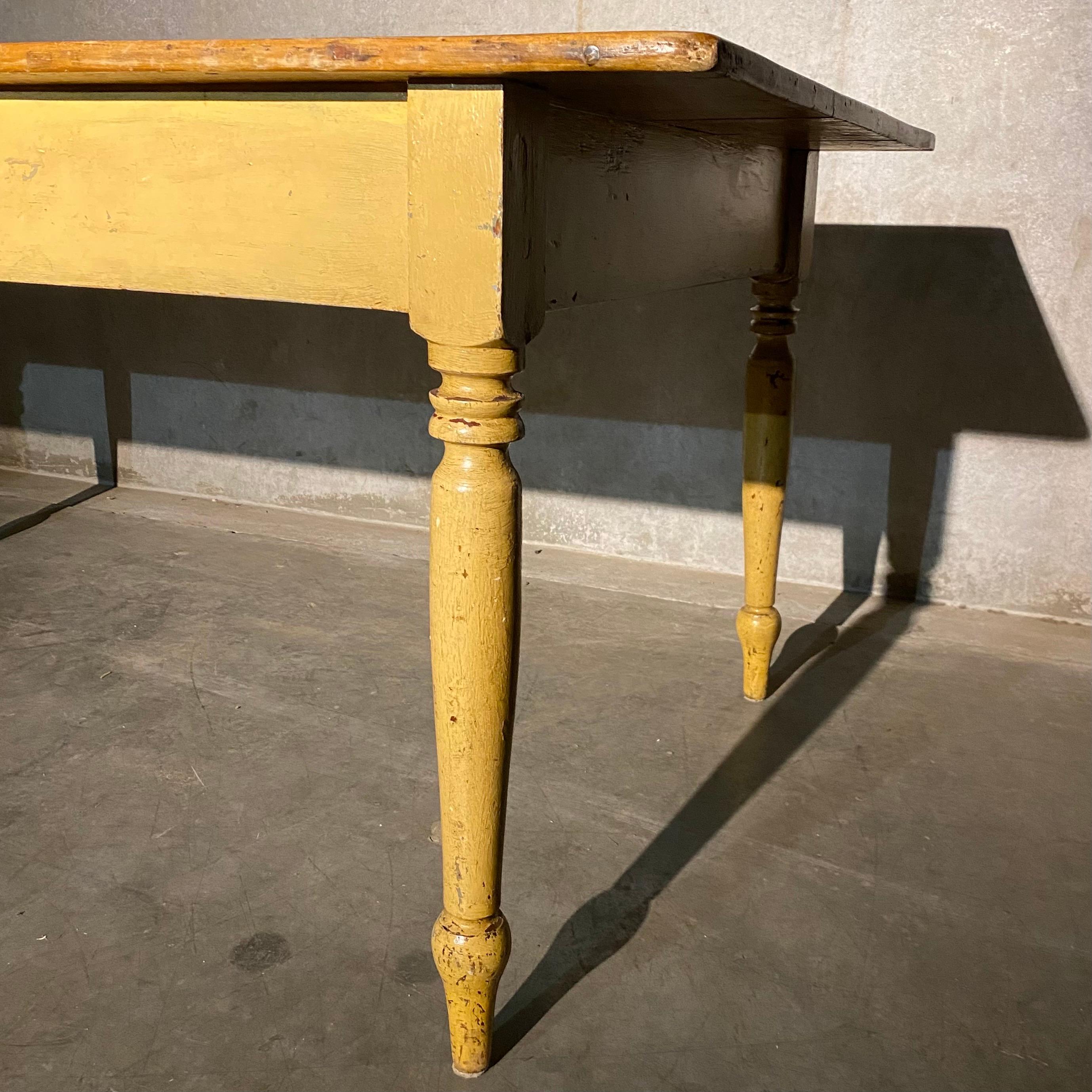 Canadian 19th Century Original Pine Farm Table Polychromed Home Paint Surface