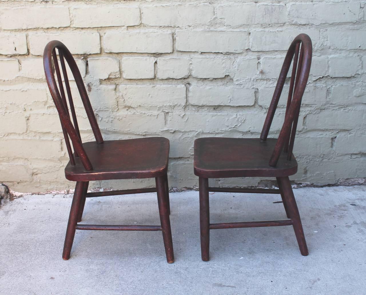 Wood 19th Century Original Red Painted Children's Table and Collection of Four Chairs