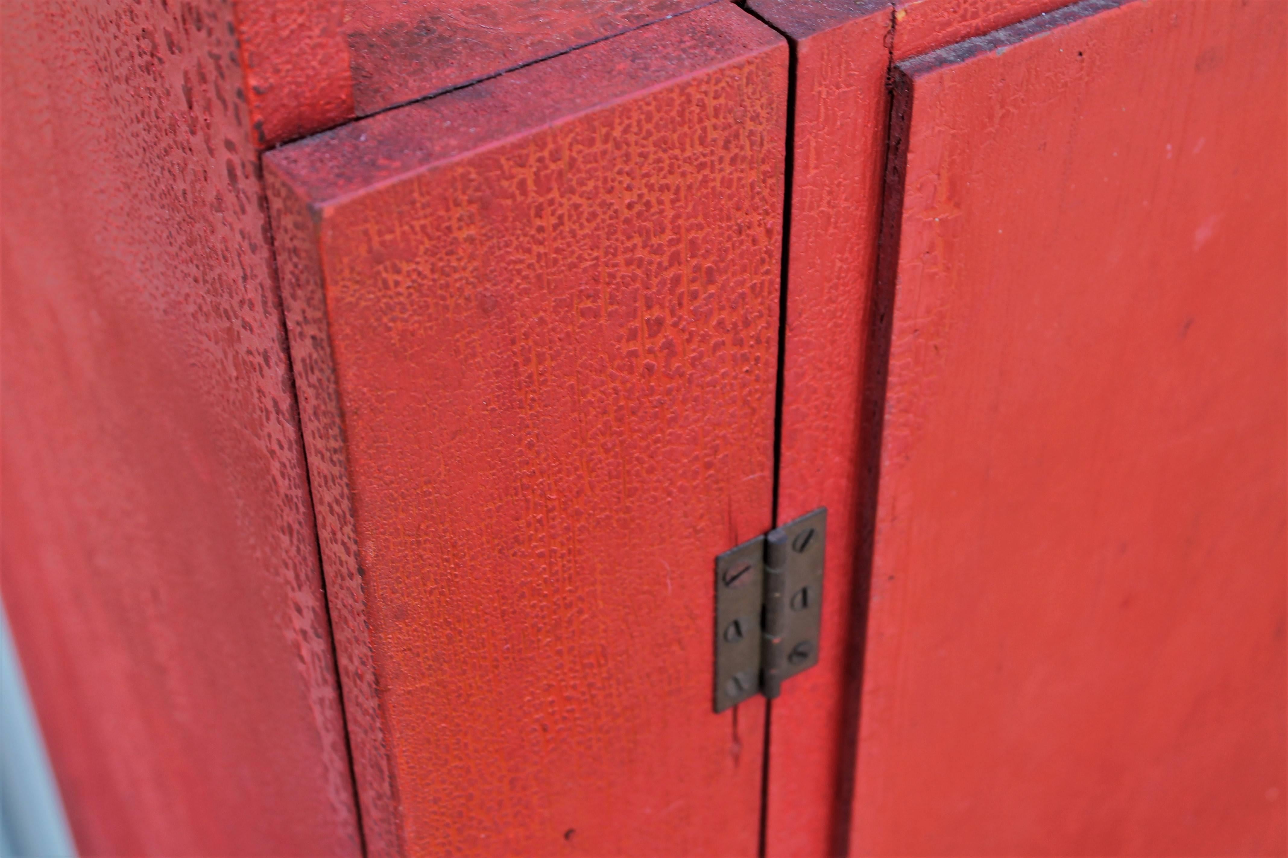 American 19th Century Original Red Painted Cupboard