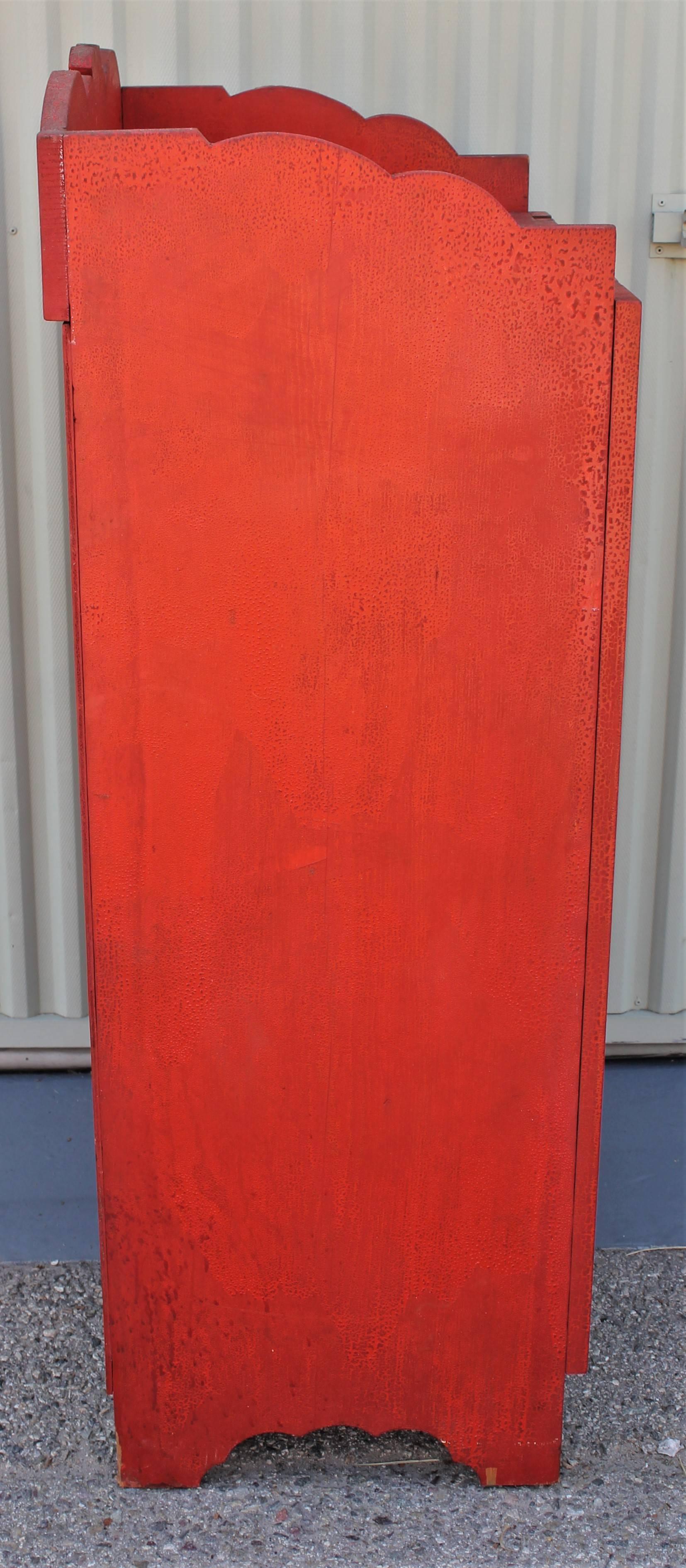 Hand-Painted 19th Century Original Red Painted Cupboard