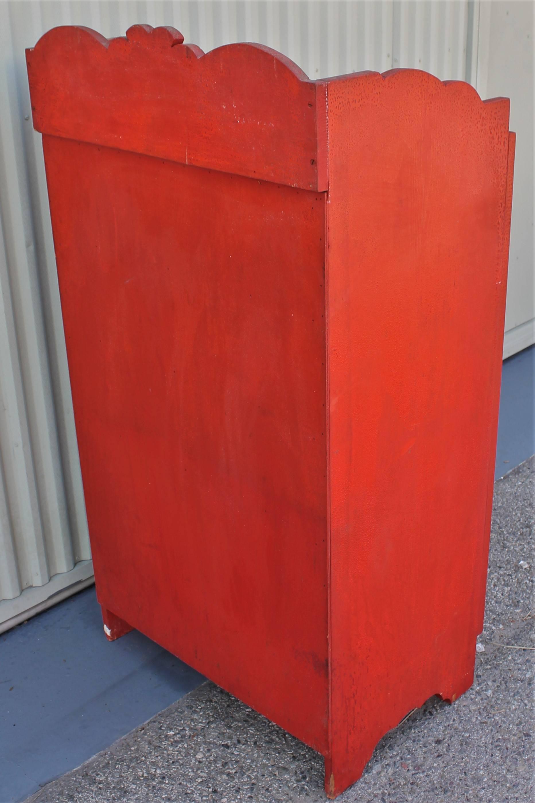19th Century Original Red Painted Cupboard In Excellent Condition In Los Angeles, CA