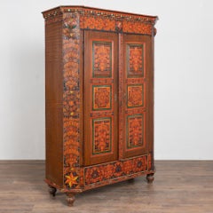 19th-Century Original Red Painted Hungarian Armoire