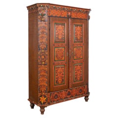 19th-Century Original Red Painted Hungarian Armoire