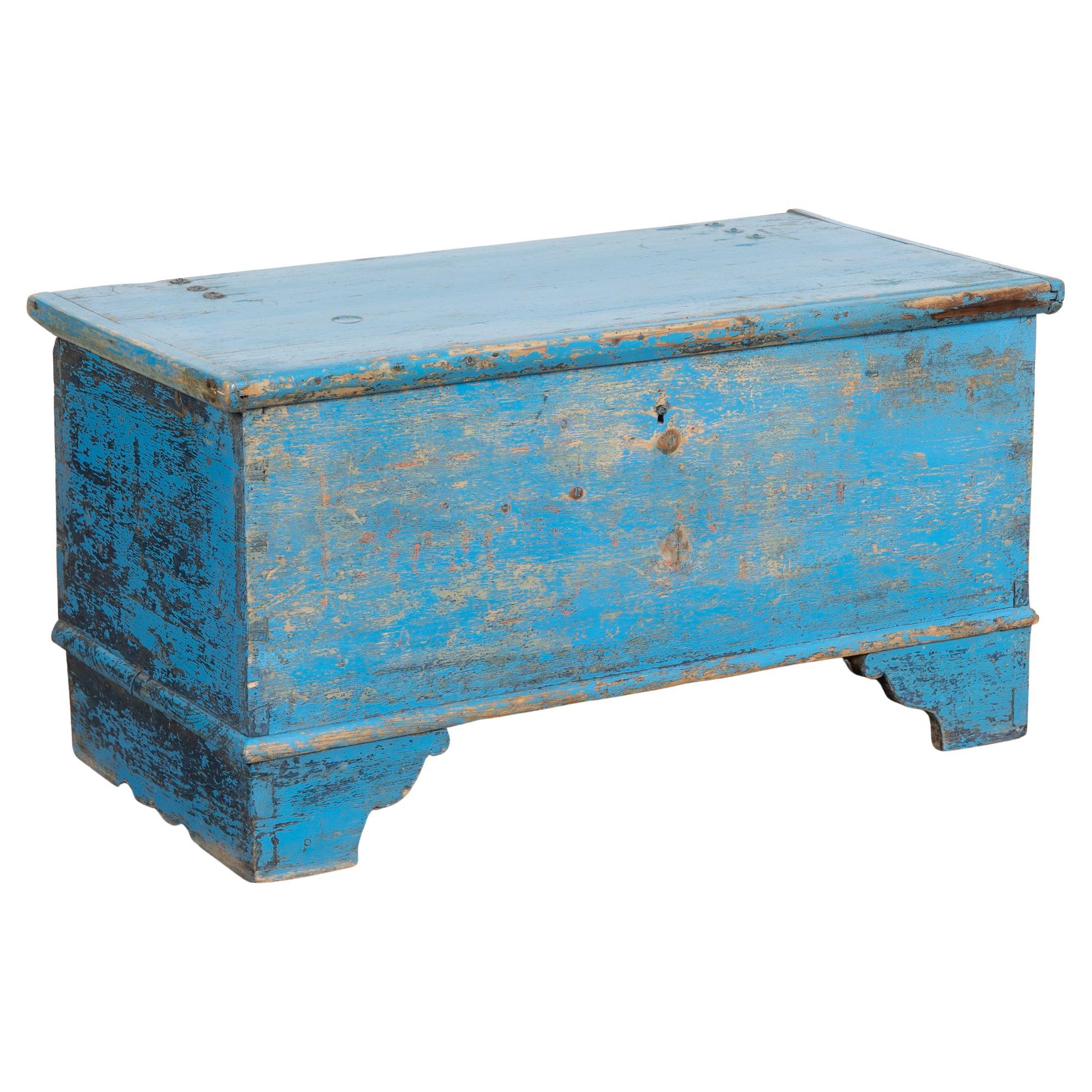 19th Century Original Rustic Blue Flat Top Pine Trunk, Hungary