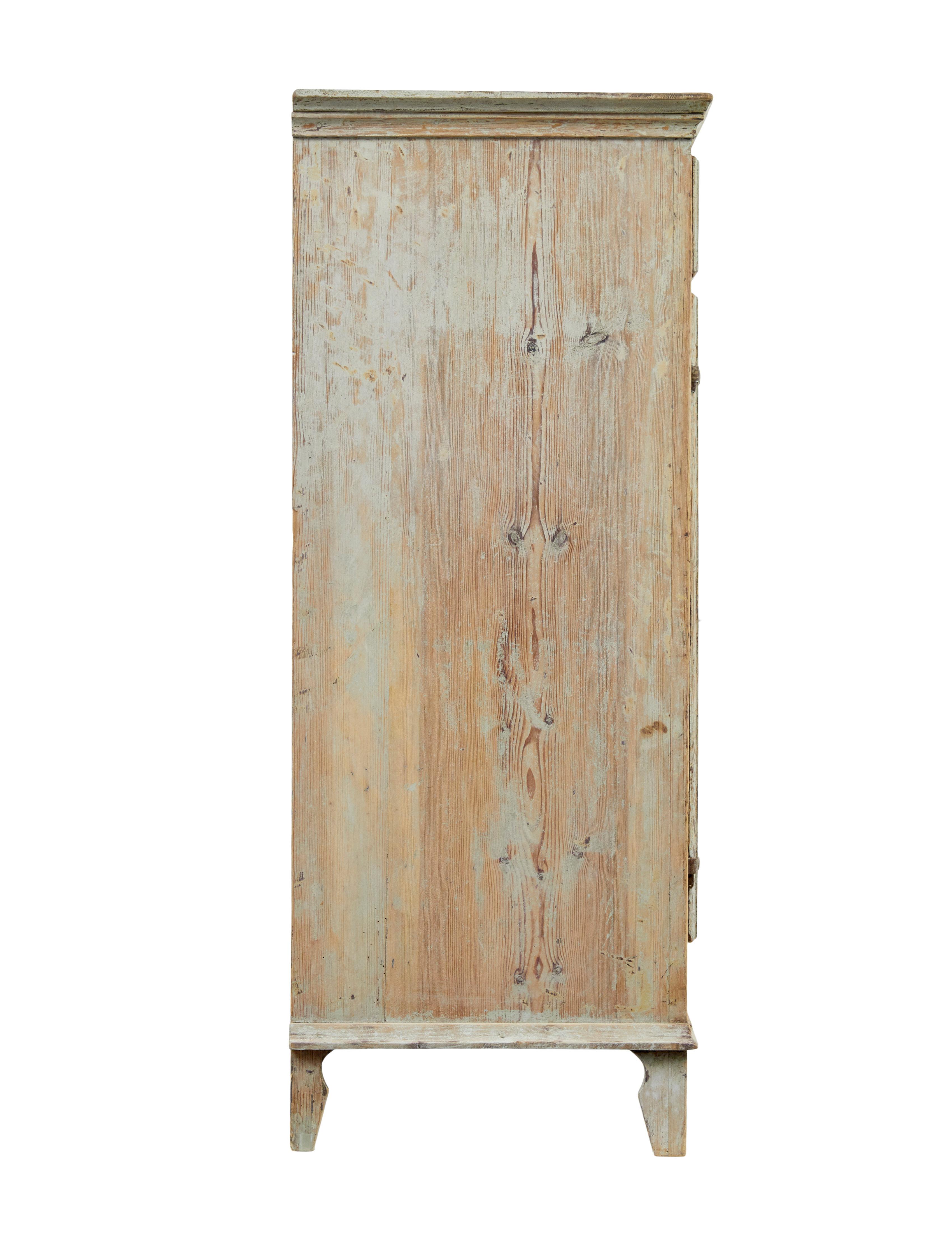 19th century original scraped paint Swedish cupboard For Sale at