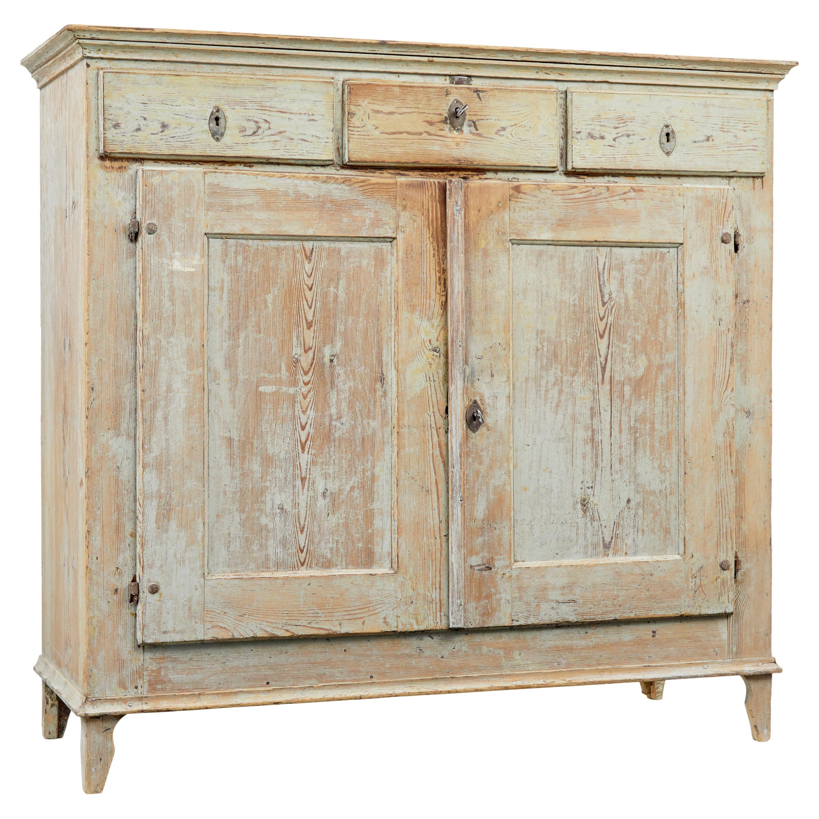 19th century original scraped paint Swedish cupboard For Sale