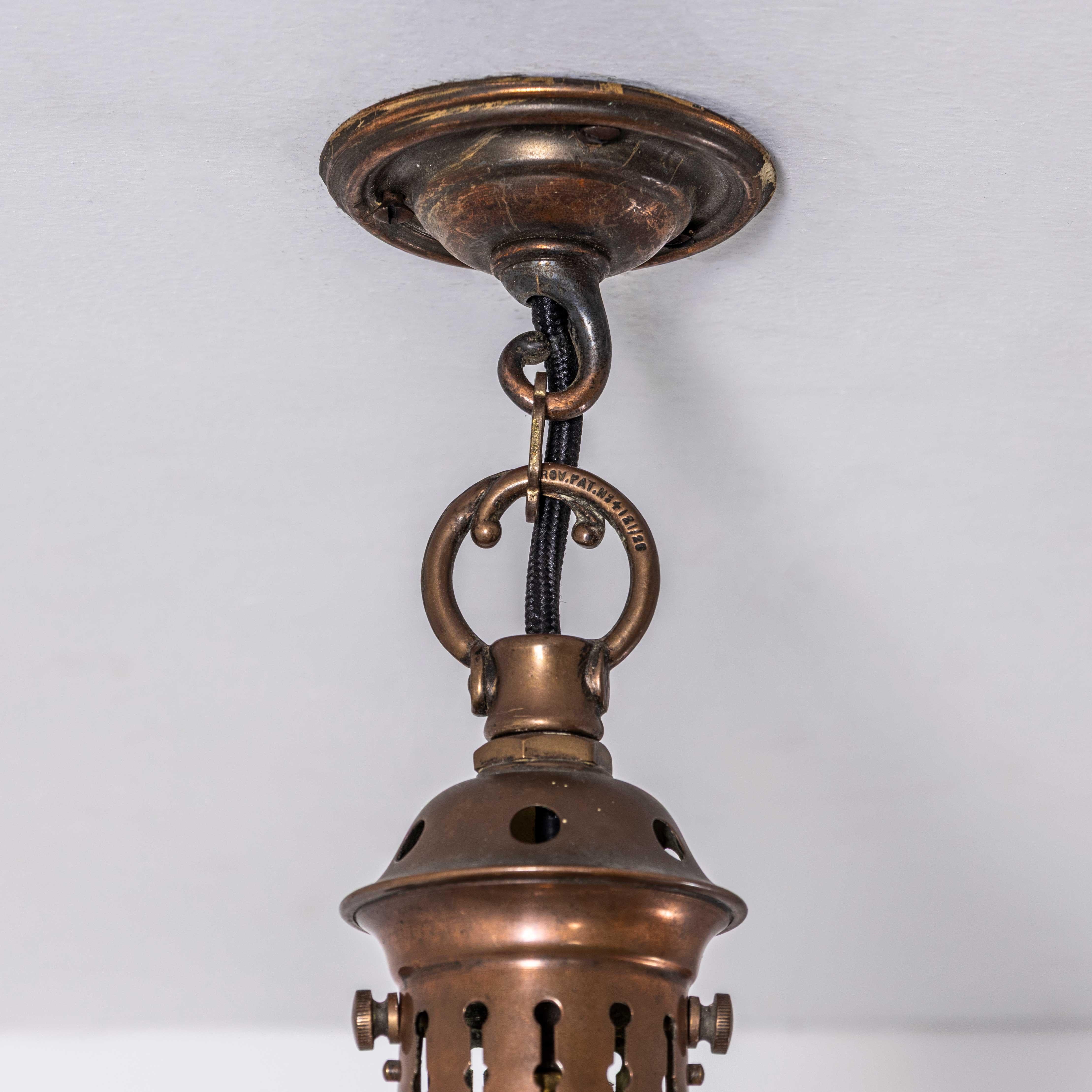 19th Century Original Single Copper Holophane Pendant Lamp In Good Condition For Sale In Hook, Hampshire