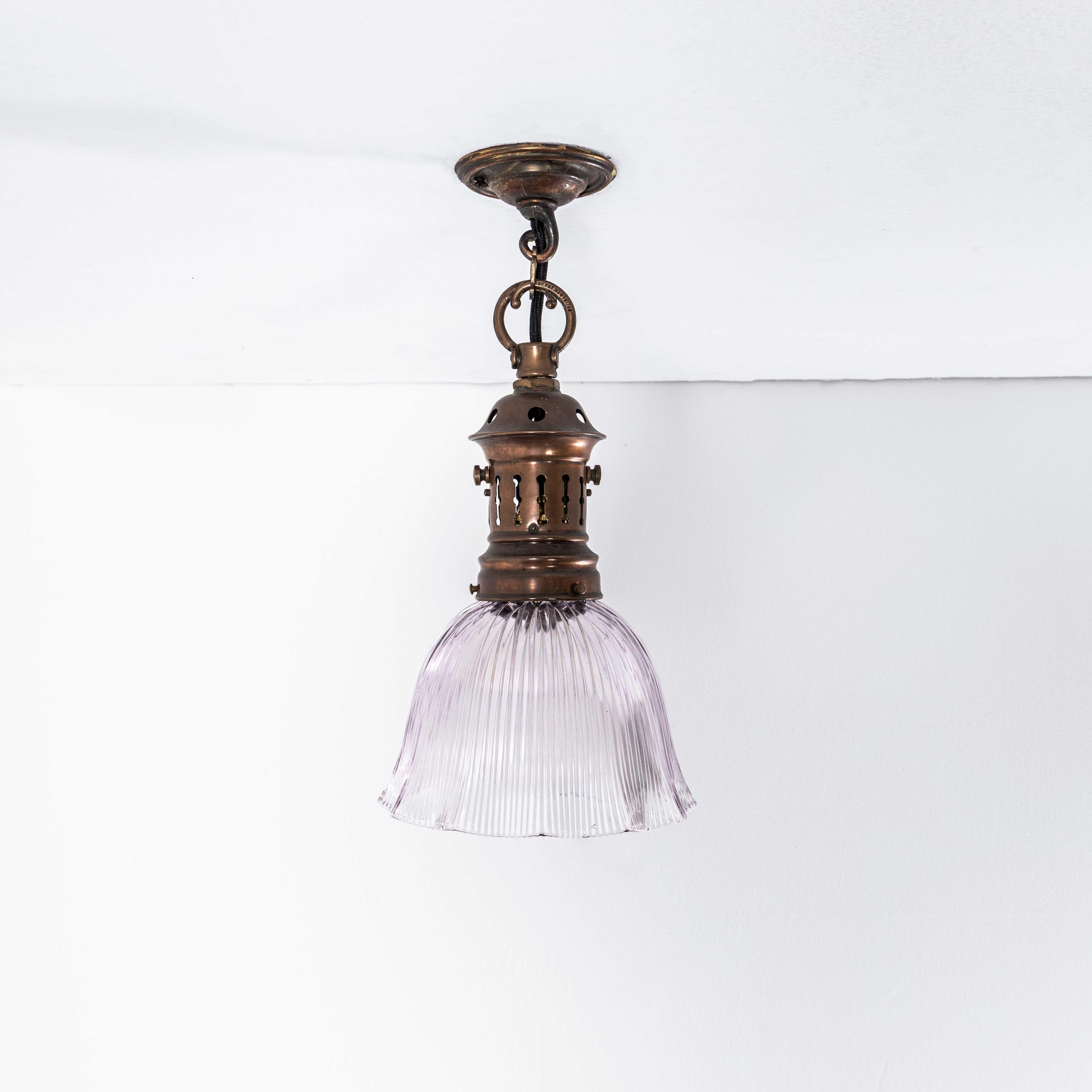 19th Century Original Single Copper Holophane Pendant Lamp For Sale 4